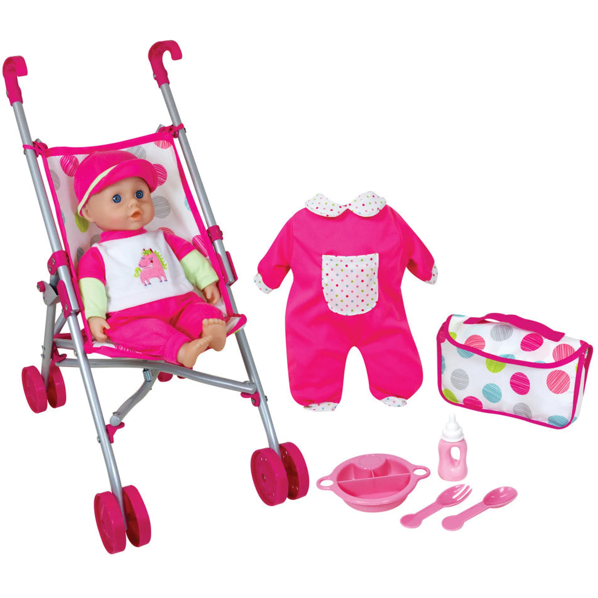 Flat River Group Lissi Dolls Deluxe Umbrella Stroller with 13" Baby Doll Playset* Social & Emotional Skills|Stuffed Animals & Plush Toys