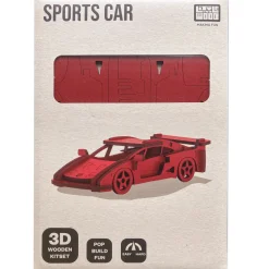 Flat River Group Little & Wood: Medium Red Sports Car 3D Wooden Puzzle Kit* Puzzles