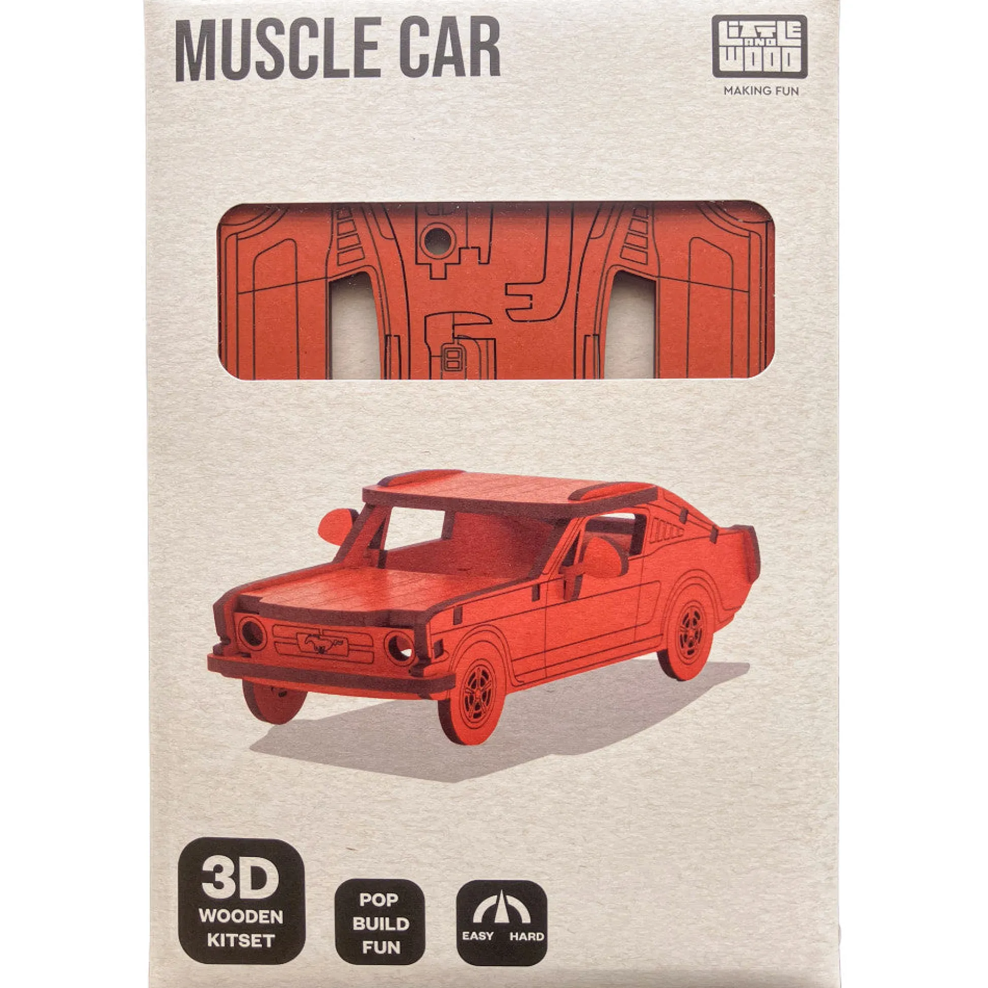 Flat River Group Little & Wood: Woodlet Medium - Muscle Car, Orange - 3D Wooden Puzzle Kit* Puzzles