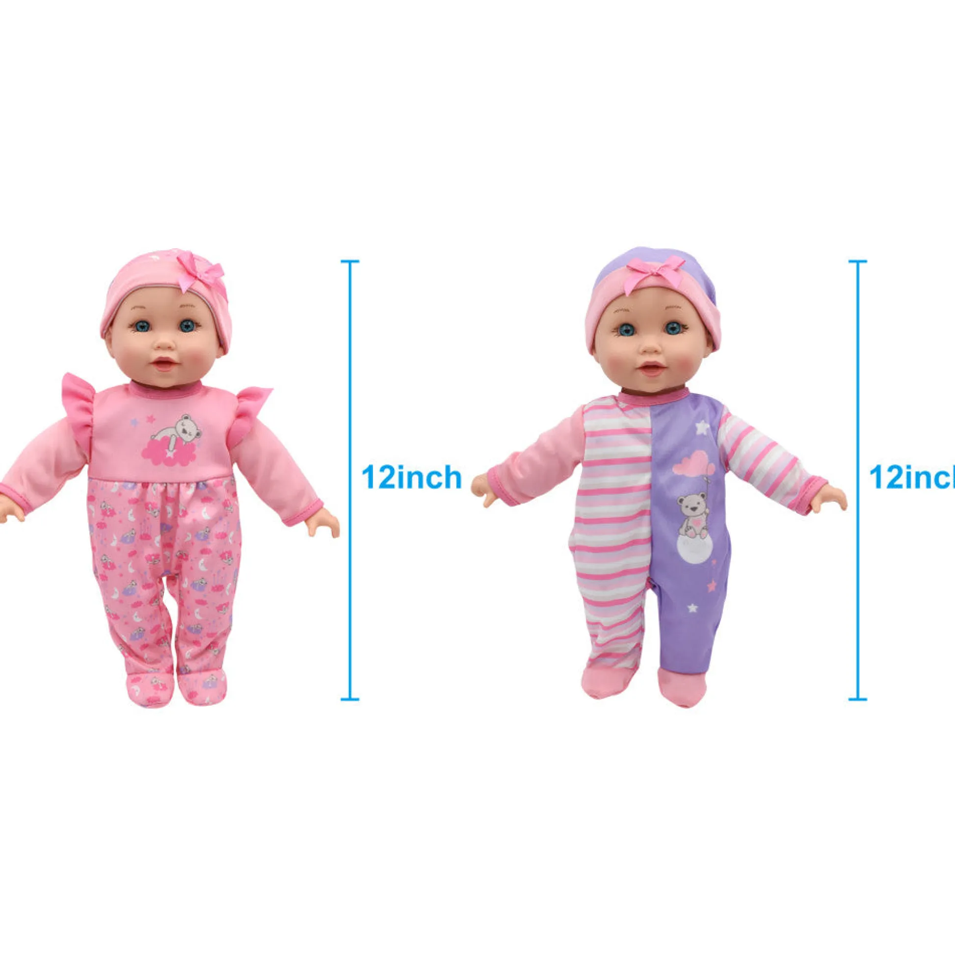 Flat River Group Little Darlings 12" - Twin Dolls Bedtime Fun Set 29pc - Pink, Purple, Green - Playset for Kids Ages 2+* Stuffed Animals & Plush Toys|Social & Emotional Skills