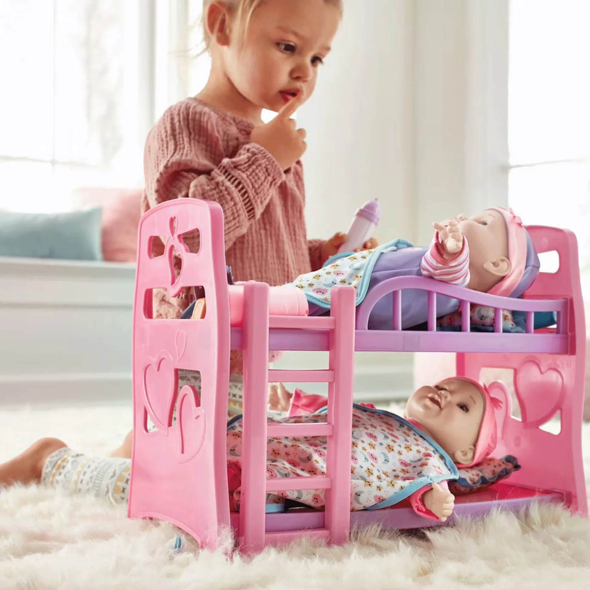 Flat River Group Little Darlings 12" - Twin Dolls Bedtime Fun Set 29pc - Pink, Purple, Green - Playset for Kids Ages 2+* Stuffed Animals & Plush Toys|Social & Emotional Skills