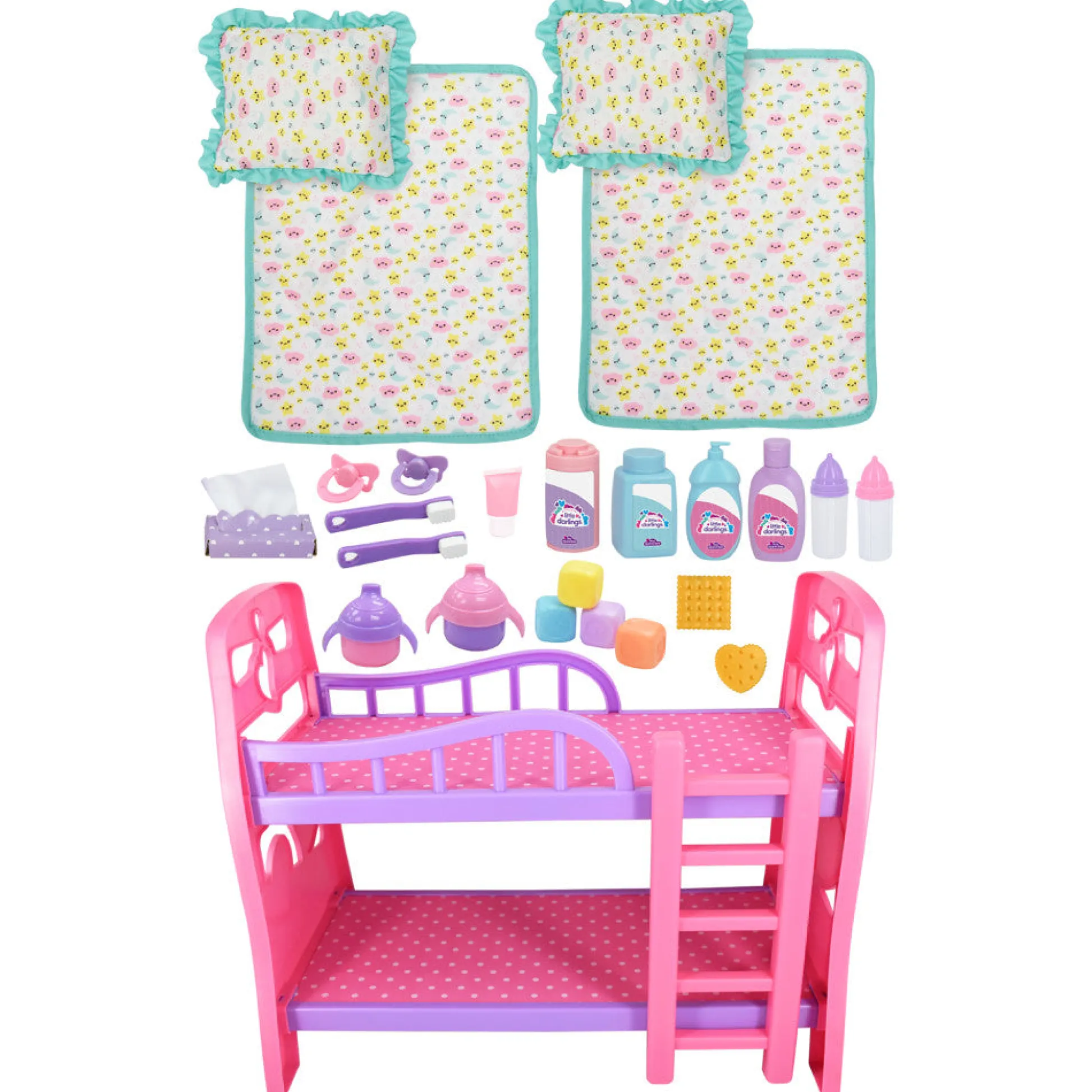 Flat River Group Little Darlings 12" - Twin Dolls Bedtime Fun Set 29pc - Pink, Purple, Green - Playset for Kids Ages 2+* Stuffed Animals & Plush Toys|Social & Emotional Skills