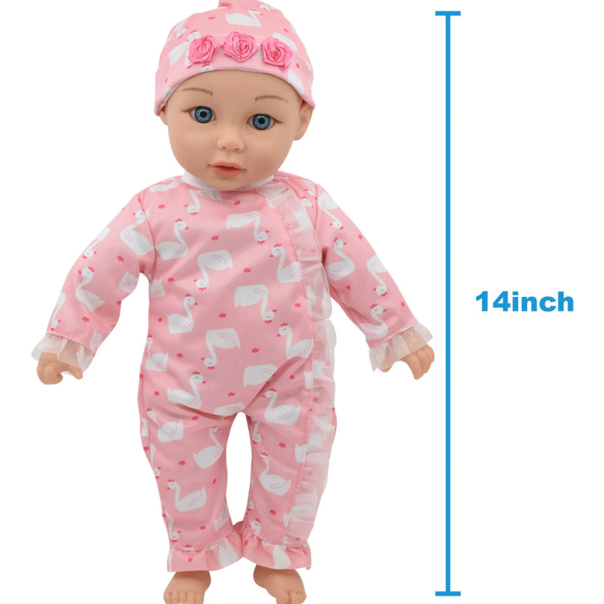 Flat River Group Little Darlings 14-inch Kiss N Tickles Baby Doll - Pink Swan Onesie* Social & Emotional Skills|Baby Dolls