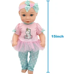 Flat River Group Little Darlings 15-Inch Unicorn Dream Baby Doll Set with Plush Companion* Baby Dolls|Stuffed Animals & Plush Toys