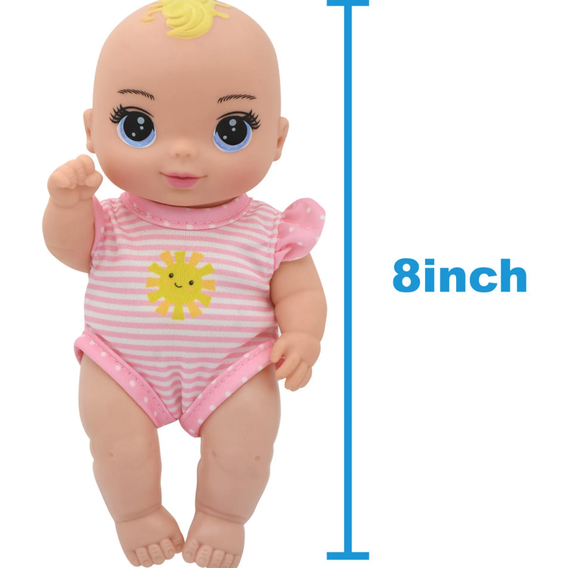 Flat River Group Magic Nursery 8" Baby Doll & Bassinet Gift Set - Pink & White Stripes* Baby Dolls|Stuffed Animals & Plush Toys