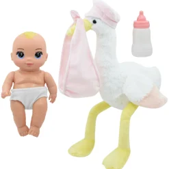 Flat River Group Magic Nursery 8-inch Special Delivery Set - Posable Newborn Baby Doll with Plush Stork, Pink* Baby Dolls|Stuffed Animals & Plush Toys