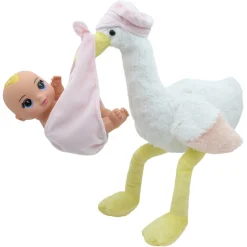 Flat River Group Magic Nursery 8-inch Special Delivery Set - Posable Newborn Baby Doll with Plush Stork, Pink* Baby Dolls|Stuffed Animals & Plush Toys
