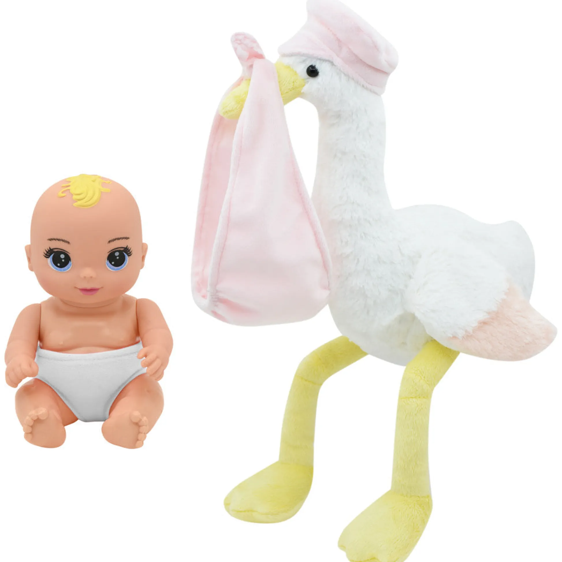 Flat River Group Magic Nursery 8-inch Special Delivery Set - Posable Newborn Baby Doll with Plush Stork, Pink* Baby Dolls|Stuffed Animals & Plush Toys