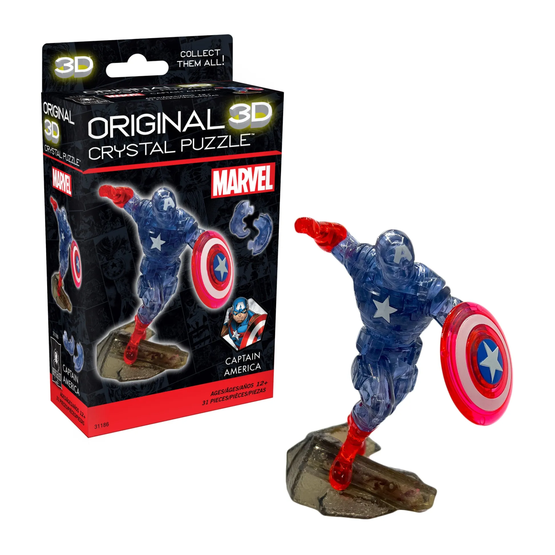 AreYouGame Marvel 3D Crystal Puzzle - Captain America 31 Pcs* Puzzles|Marvel