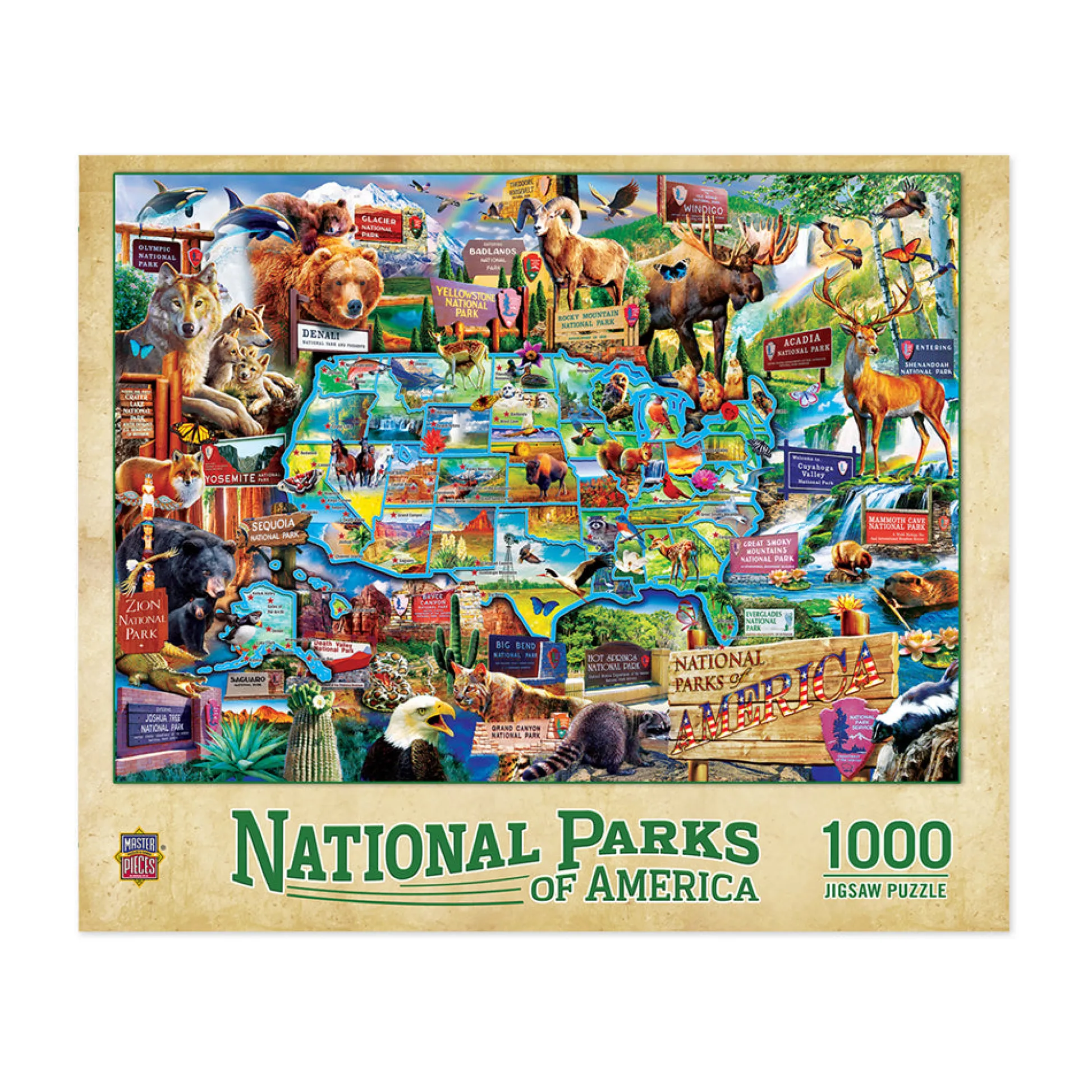 AreYouGame Masterpieces Puzzles National Parks of America Map Jigsaw Puzzle - 1000 pc* Puzzles