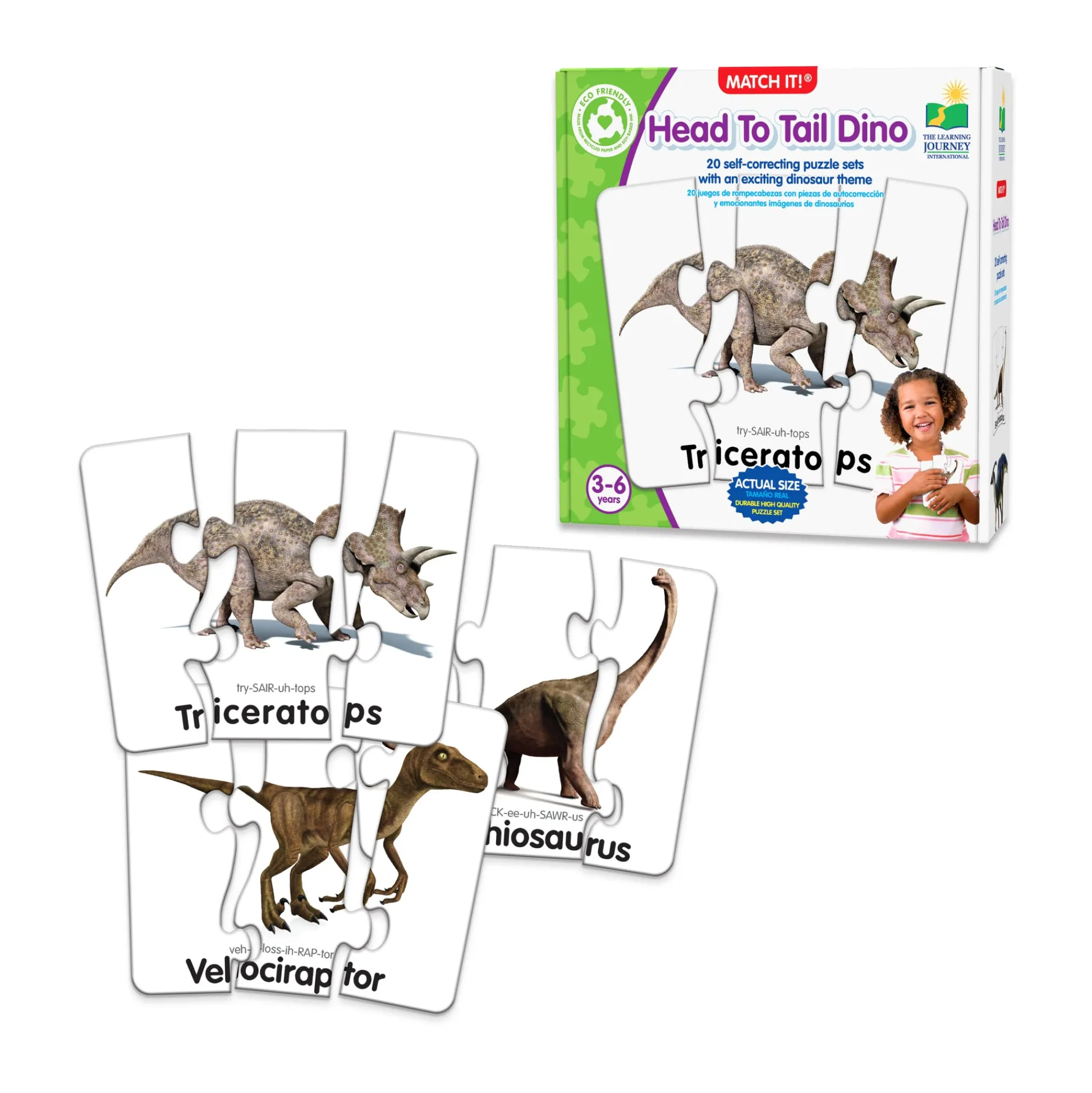 AreYouGame Match It! Jurassic Journey 20 pc Head to Tail Dinosaur Puzzle* Puzzles