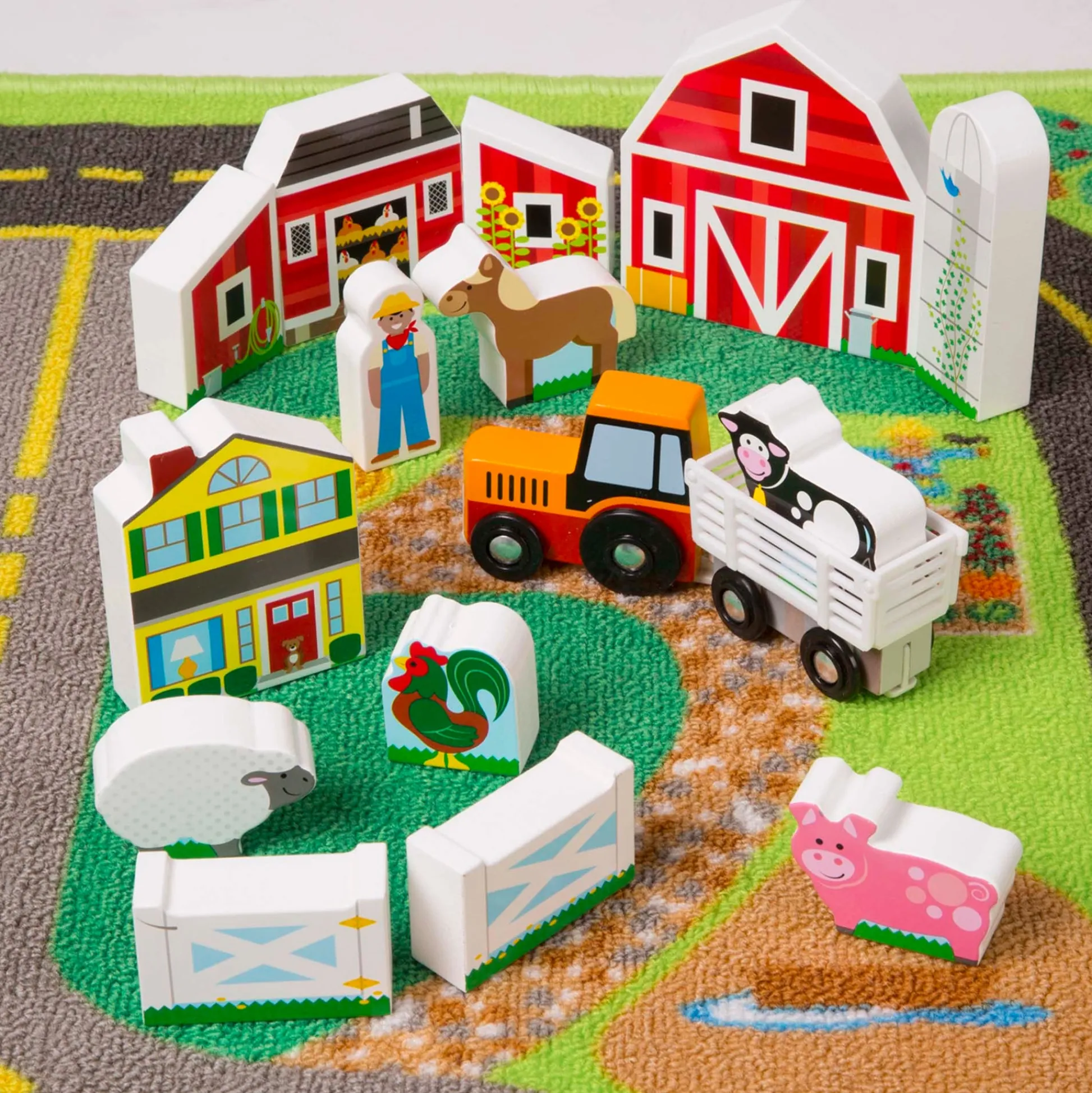 Educators Resource Melissa & Doug Deluxe Road Rug Play Set with Wooden Accessories* Playsets & Vehicles