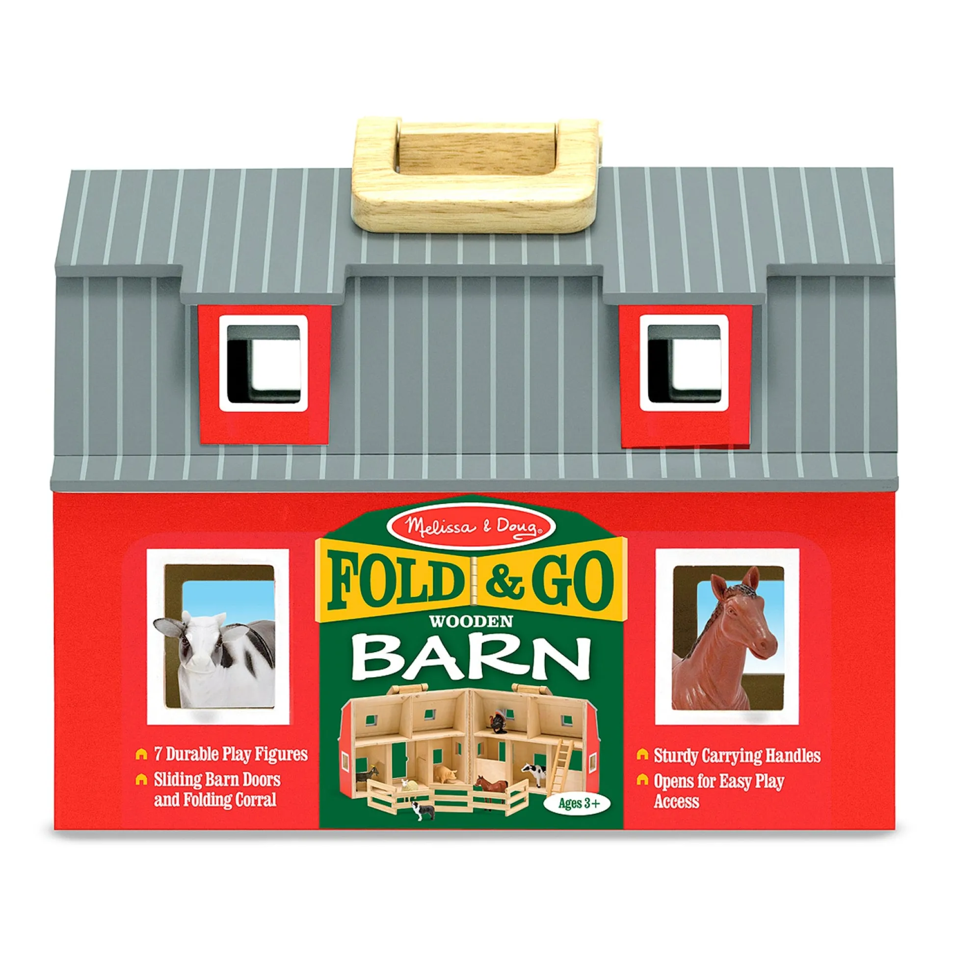 Educators Resource Melissa & Doug Fold & Go Wooden Barn Playset - Bright Red* Playsets & Vehicles