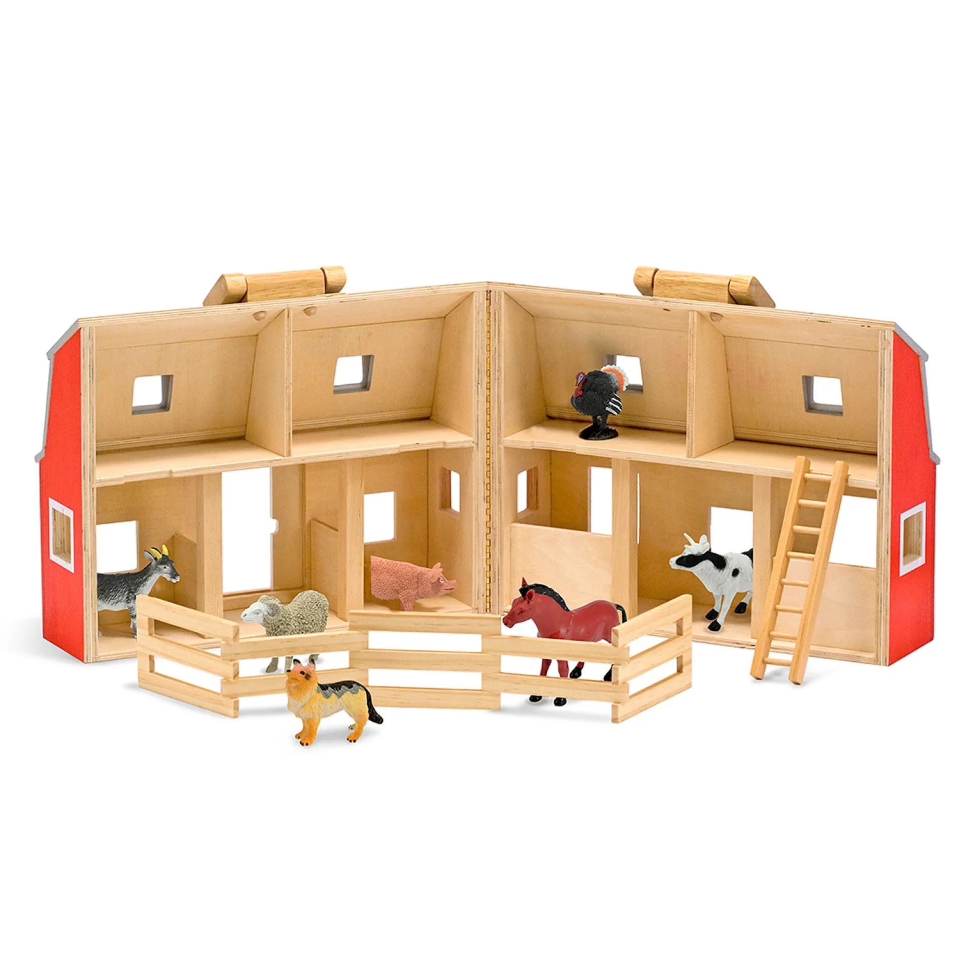 Educators Resource Melissa & Doug Fold & Go Wooden Barn Playset - Bright Red* Playsets & Vehicles