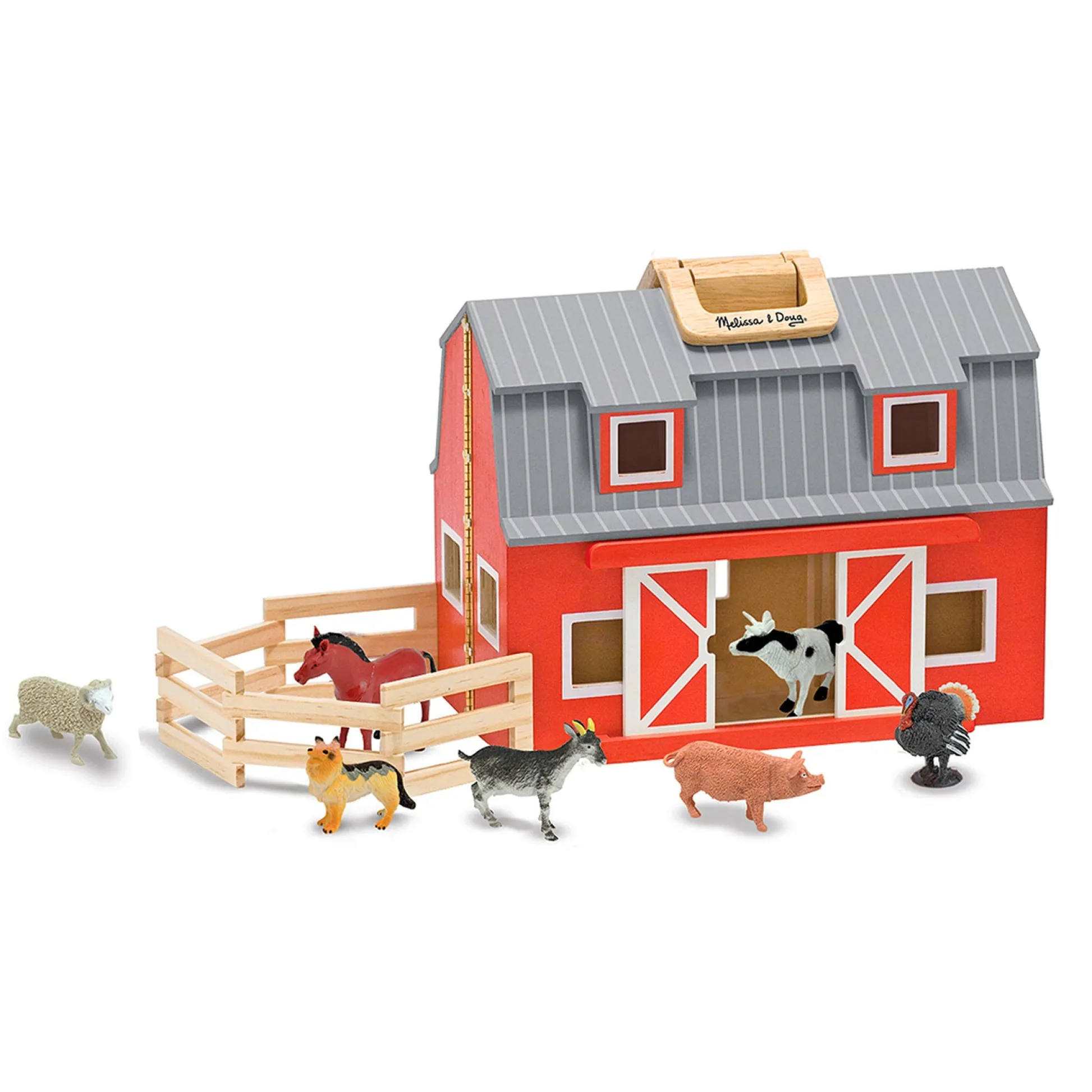 Educators Resource Melissa & Doug Fold & Go Wooden Barn Playset - Bright Red* Playsets & Vehicles