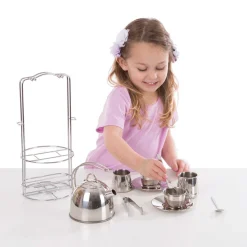 Educators Resource Melissa & Doug 11-Piece Stainless Steel Tea Set - Playtime Elegance* Kitchens & Play Food|Dress Up