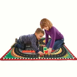 Educators Resource Melissa & Doug Speedway Race Track Rug with 4 Wooden Cars Set* Playsets & Vehicles