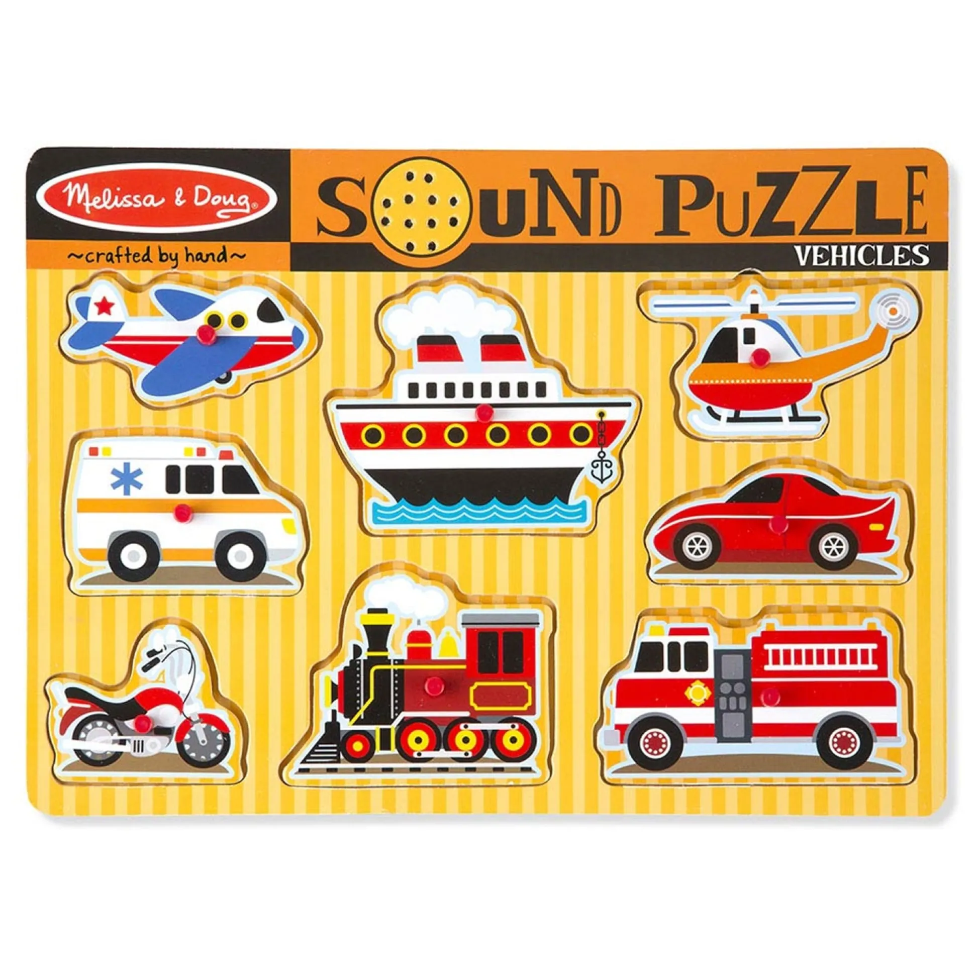Educators Resource Melissa & Doug Vehicles Sound Puzzle - 8 pc Wooden Peg* Preschool Education Toys & Activities|Puzzles