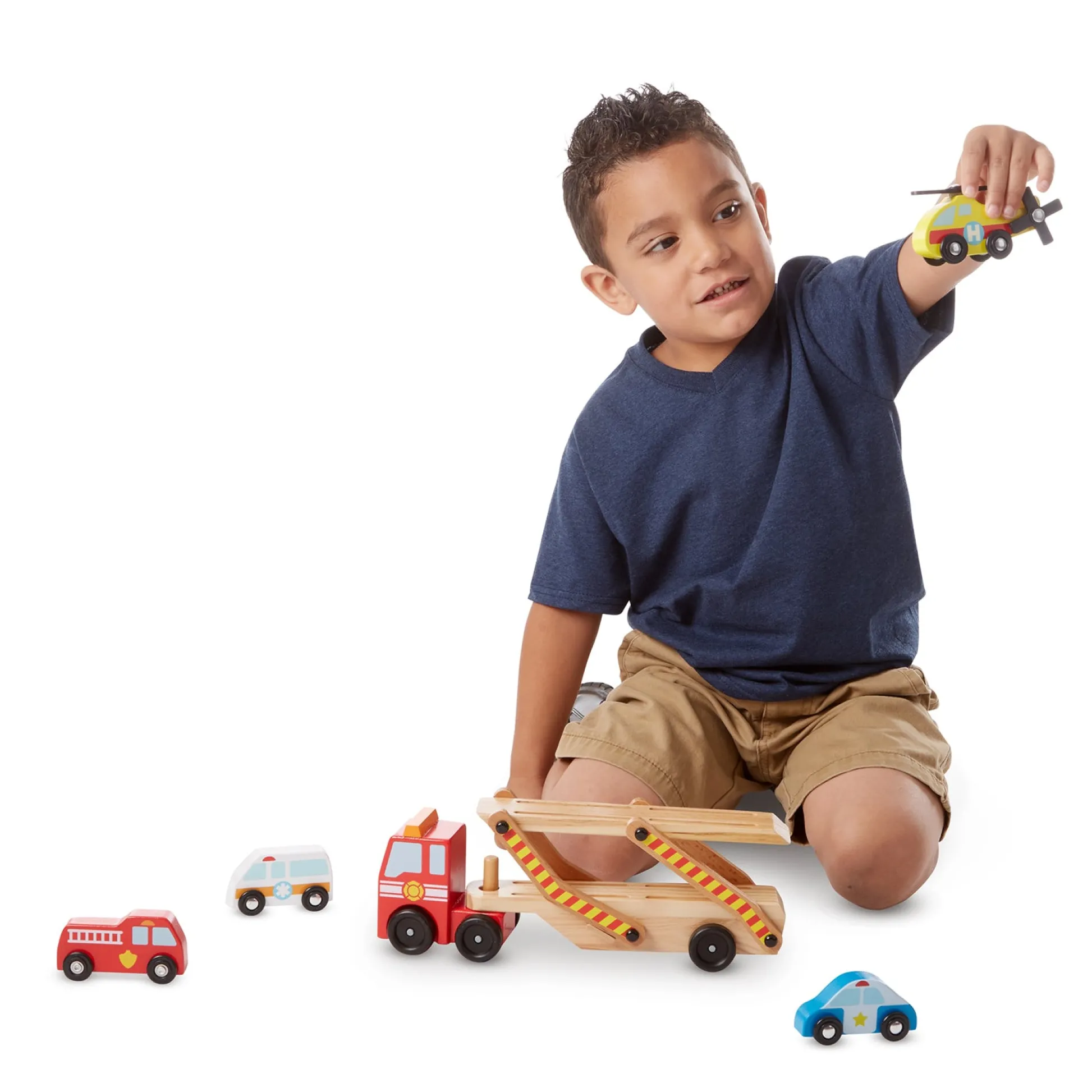 Educators Resource Melissa & Doug Wooden Emergency Vehicle Carrier Set* Playsets & Vehicles