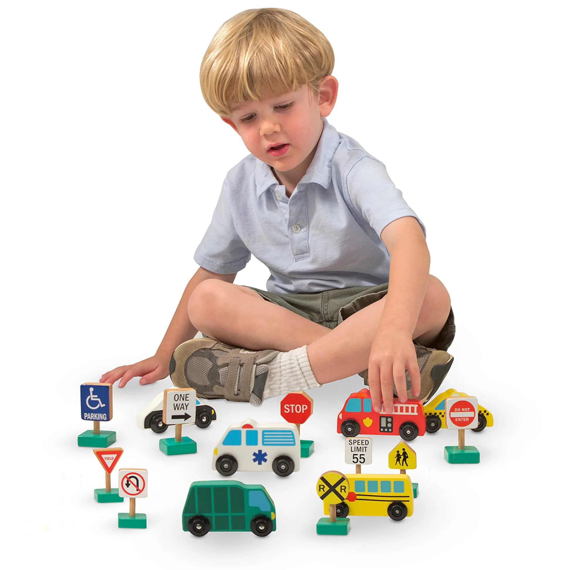 Educators Resource Melissa & Doug Wooden Traffic Adventure Play Set - 15 Pieces* Preschool Vehicles|Preschool Education Toys & Activities