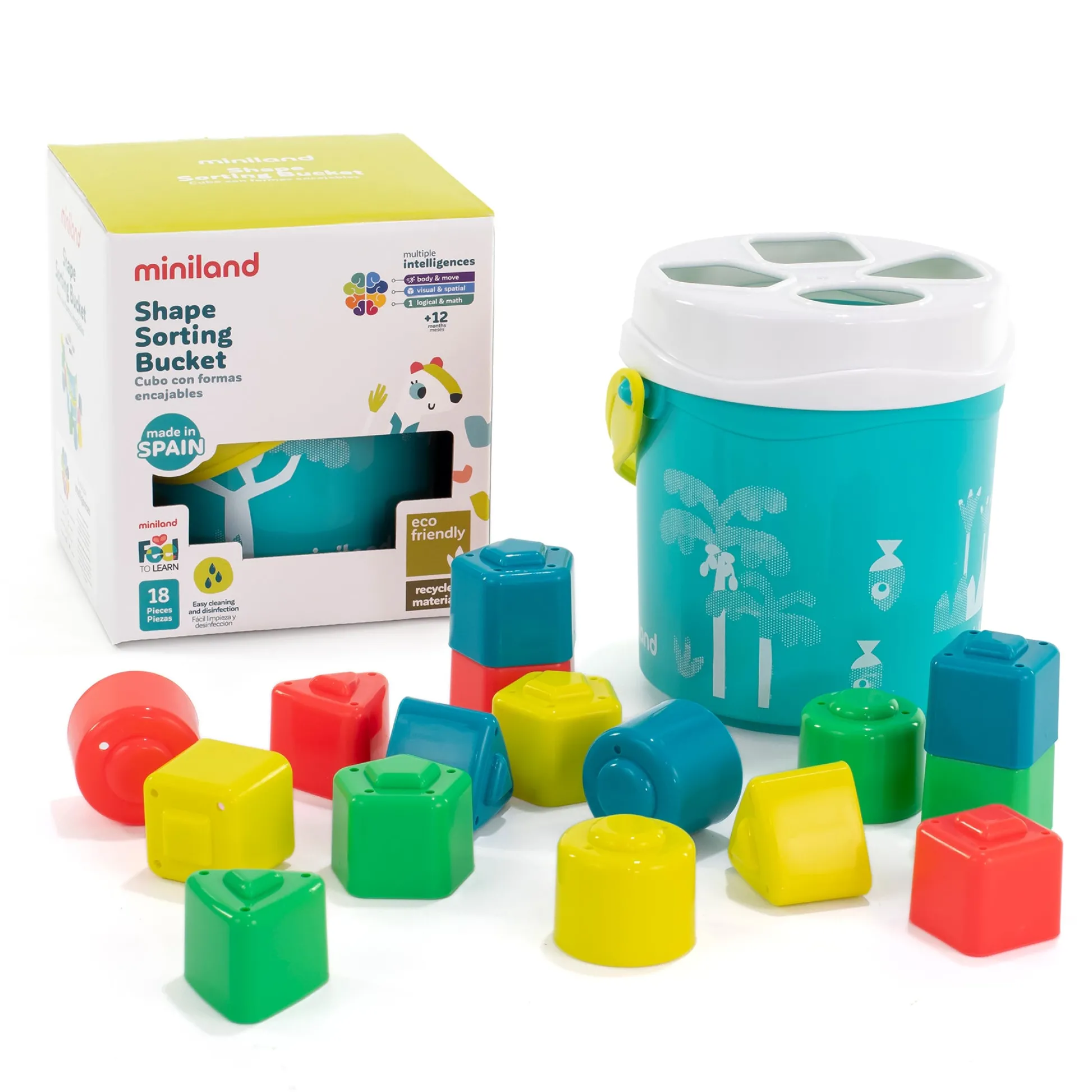 Educators Resource Miniland Feel to Learn - Shape Sorting Bucket - Vibrant Turquoise* Preschool Education Toys & Activities
