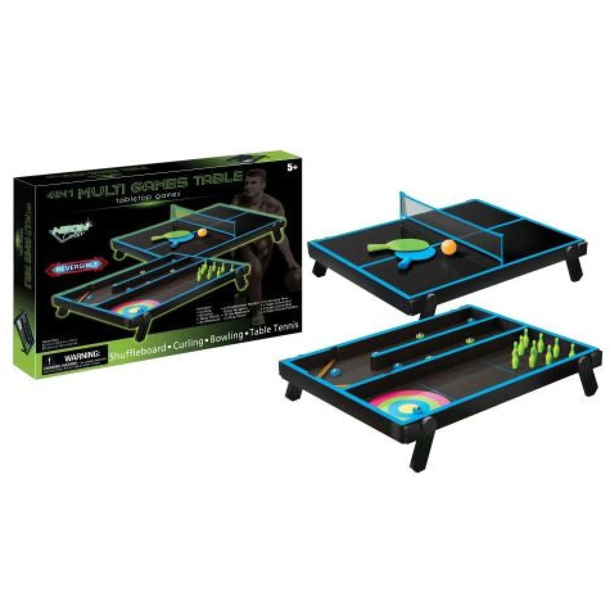 Calendar Holdings, LLC Neon Blast 4-in-1 Tabletop Games Set - Shuffleboard, Curling, Bowling, Table Tennis* Family & Entertainments Games