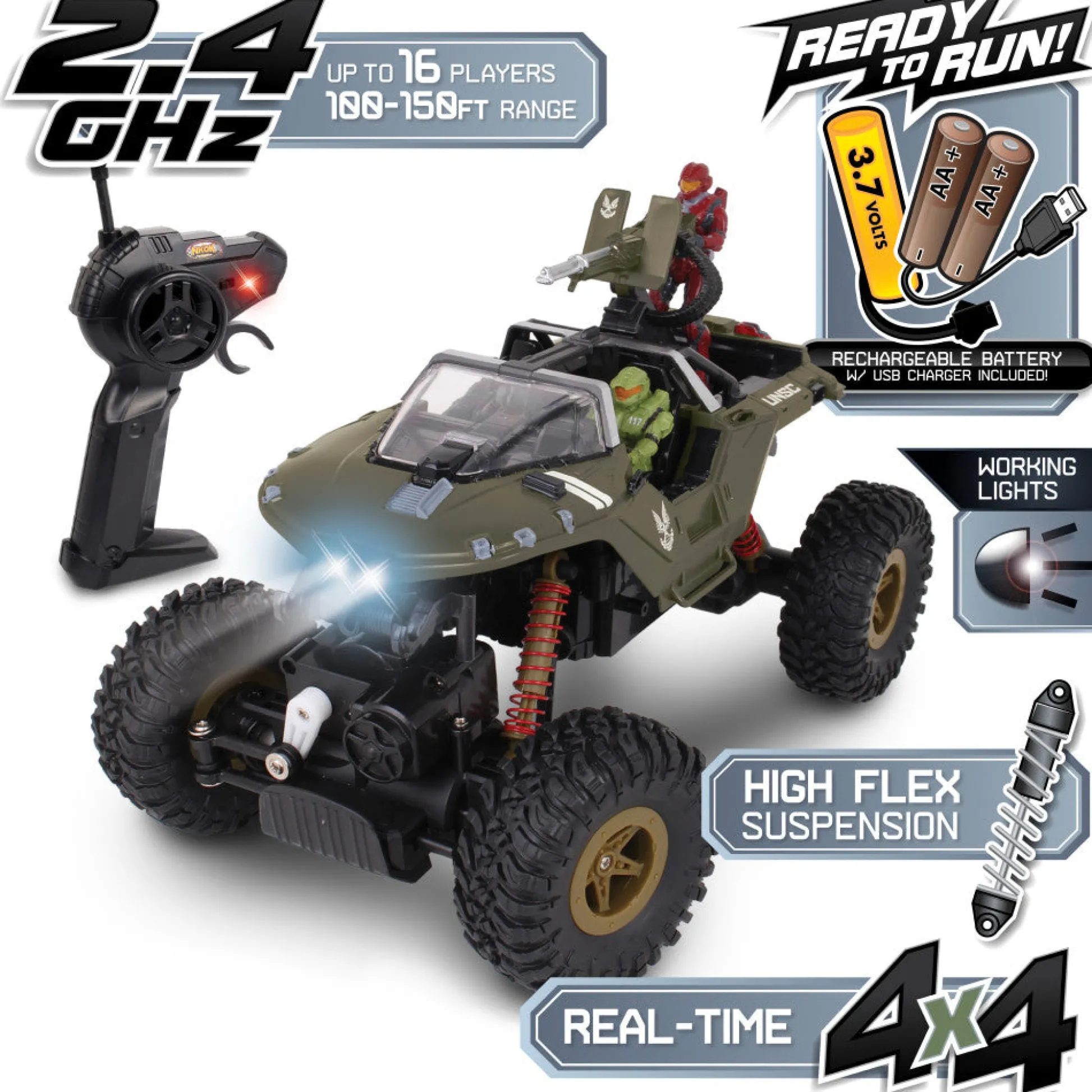 Flat River Group NKOK HALO Infinite RC UNSC Warthog 'Rock Hog' - Master Chief & Spartan - 2.4 GHz Remote Control Vehicle* Rc Cars & Flight