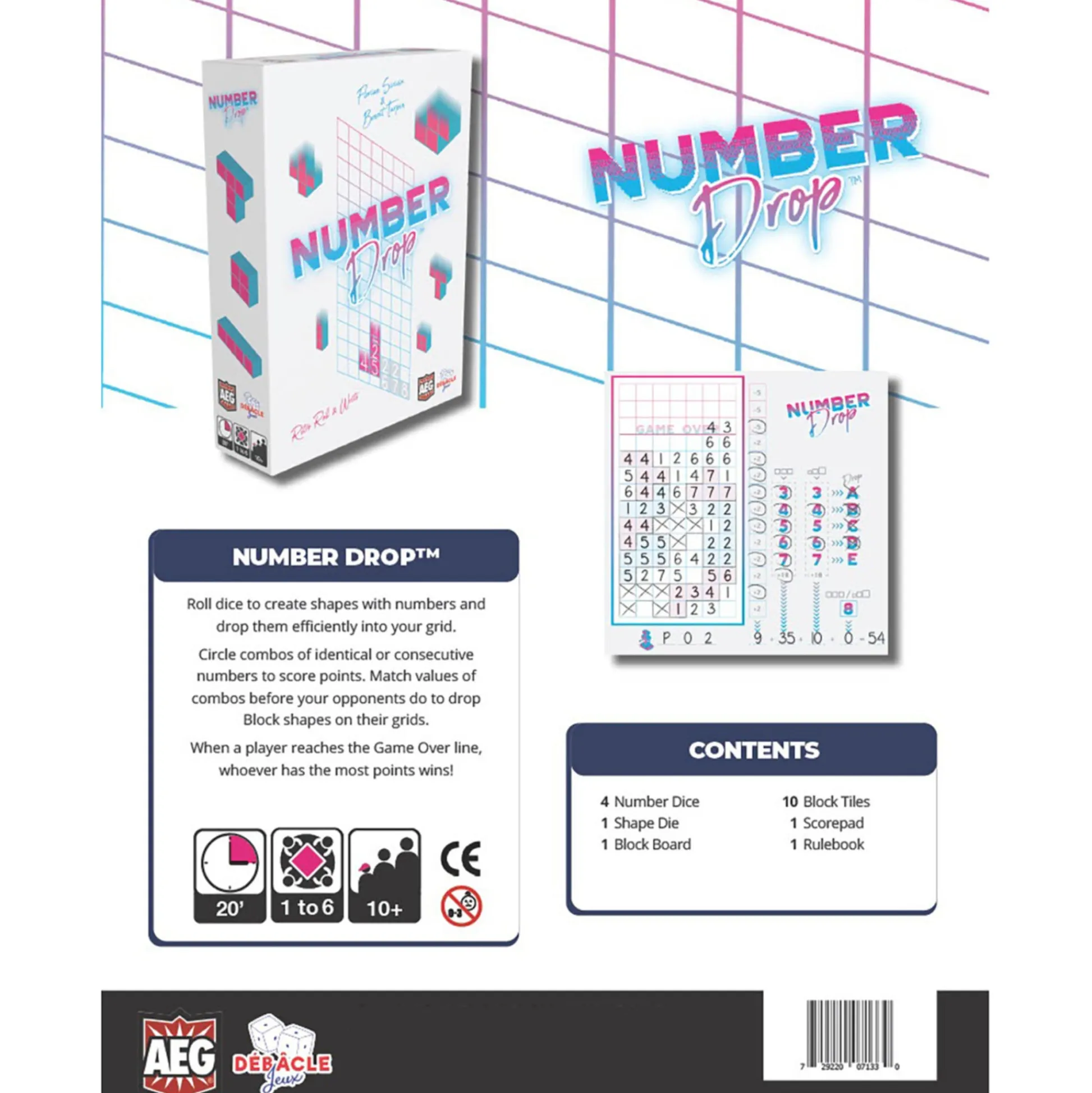 Flat River Group Number Drop Retro Edition Roll & Write Strategy Game* Dice, Roll & Write Games