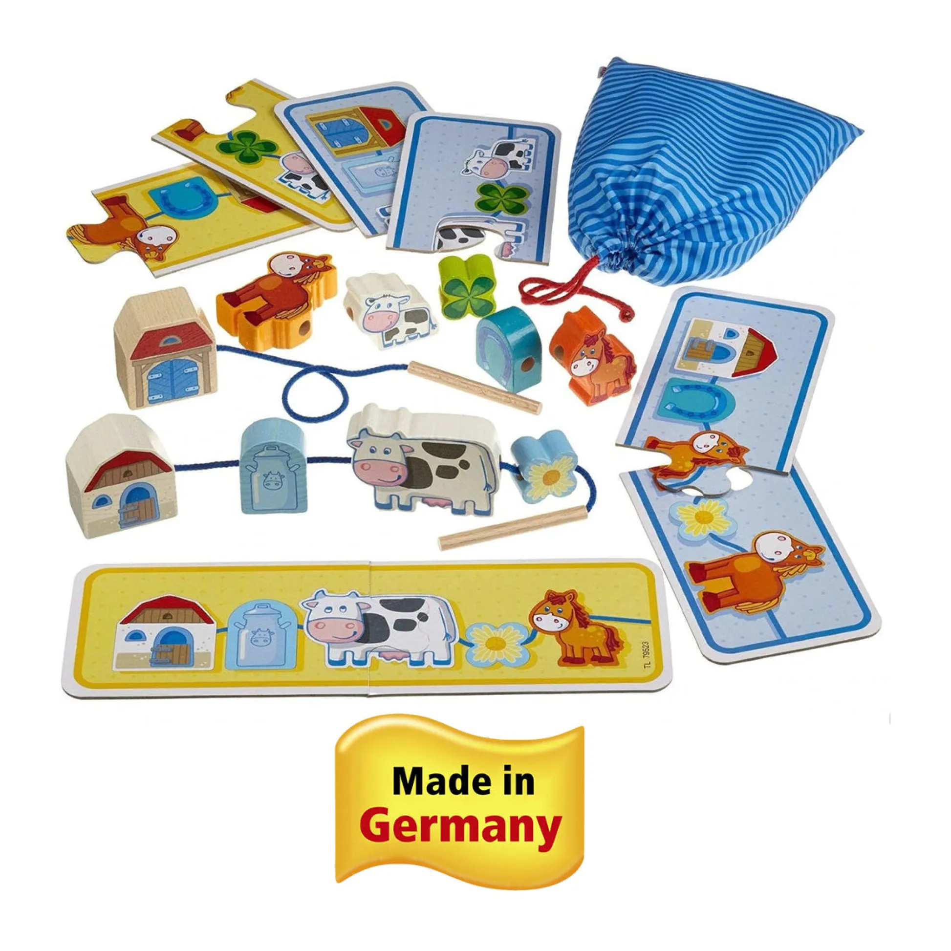 HABA USA On the Farm Threading Game - Educational Wooden Toy for Toddlers* Preschool Education Toys & Activities