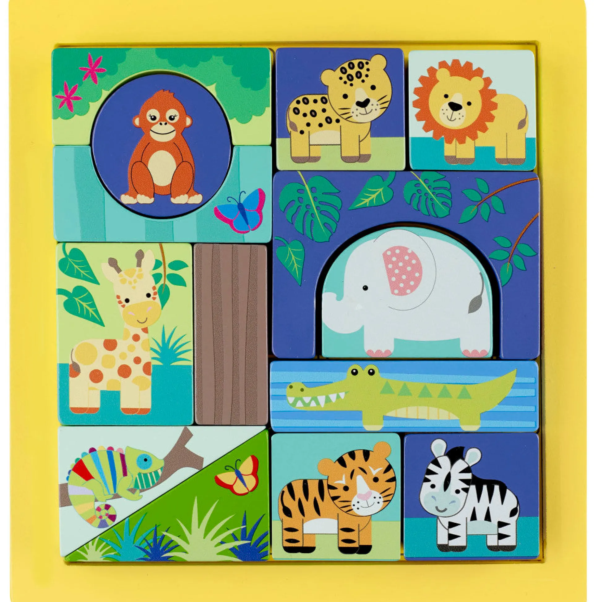Flat River Group Orange Tree Toys Jungle Animals Wooden Block Puzzle for Toddlers - Ages 1+* Puzzles|Preschool Building Sets & Blocks