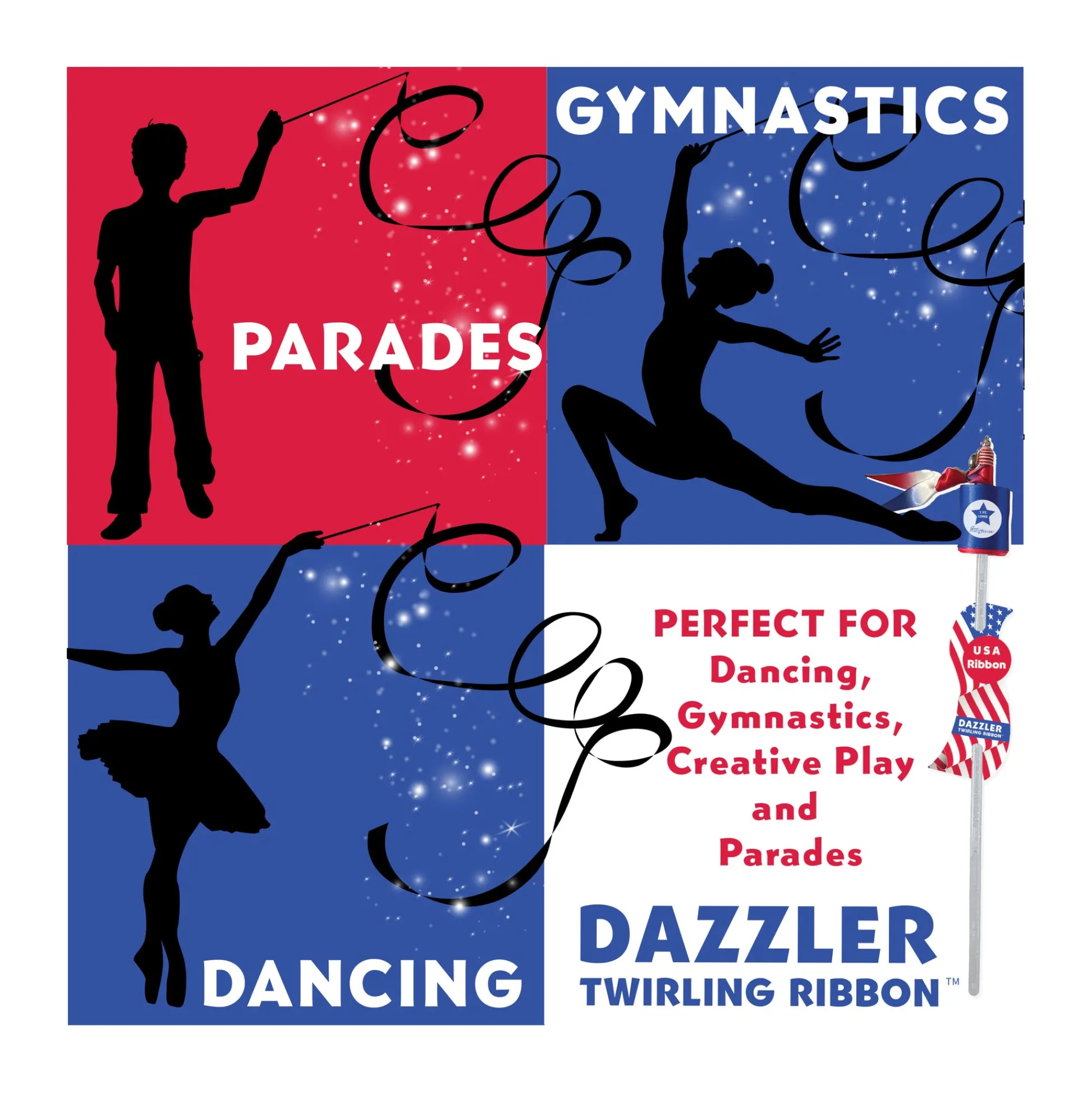AreYouGame Patriotic USA Dazzler Twirling Ribbon with Glitter Wand* Crafts & Activities