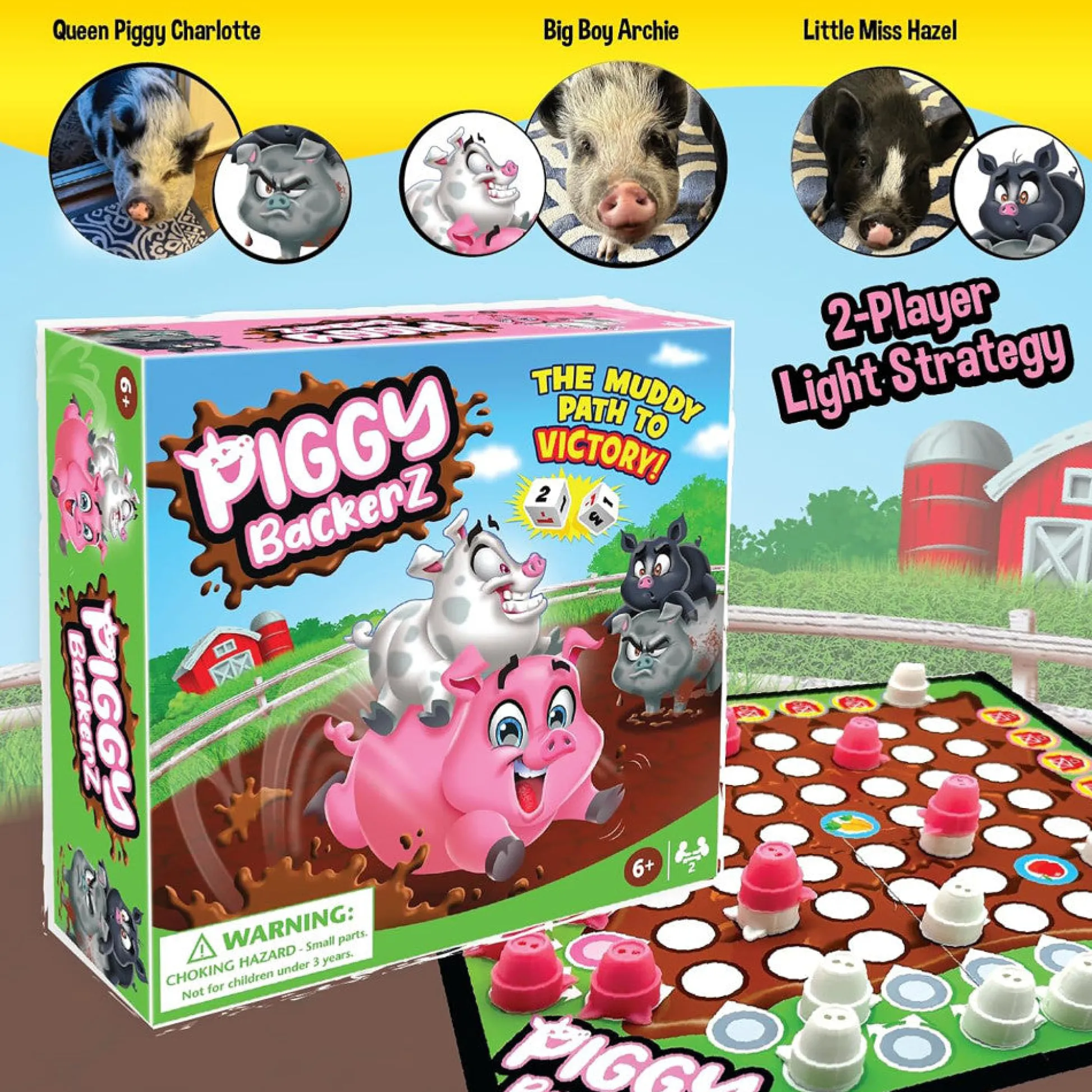 Flat River Group Piggy Backerz Barnyard Dash Board Game, Ages 6+ for 2 Players* Role-Playing Games|Board Games