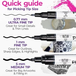Flat River Group Pintar Acrylic Paint Markers Set - Fine Tip 1mm, Black, 6 Pack* Drawing, Color & Painting