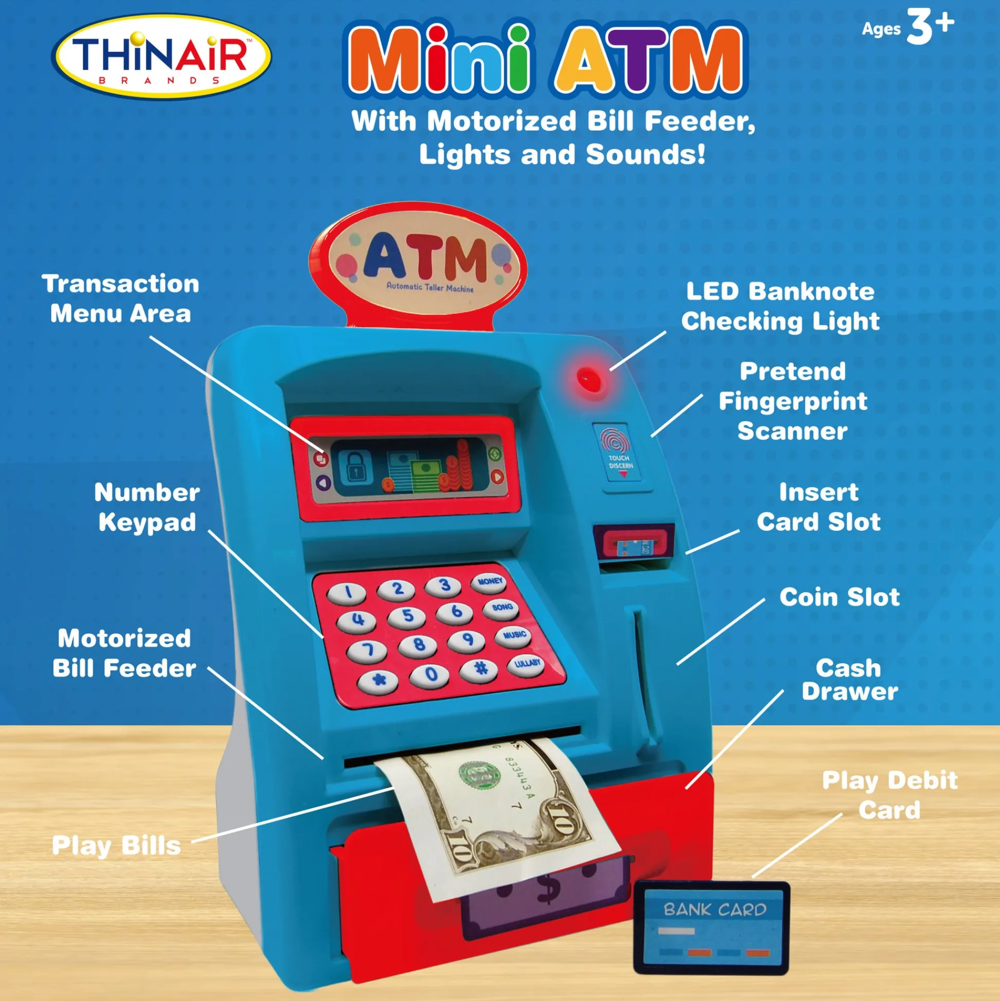 Flat River Group Playful Minds Mini ATM - Interactive Piggy Bank with Sounds and Lights for Kids Age 3+* Preschool Education Toys & Activities