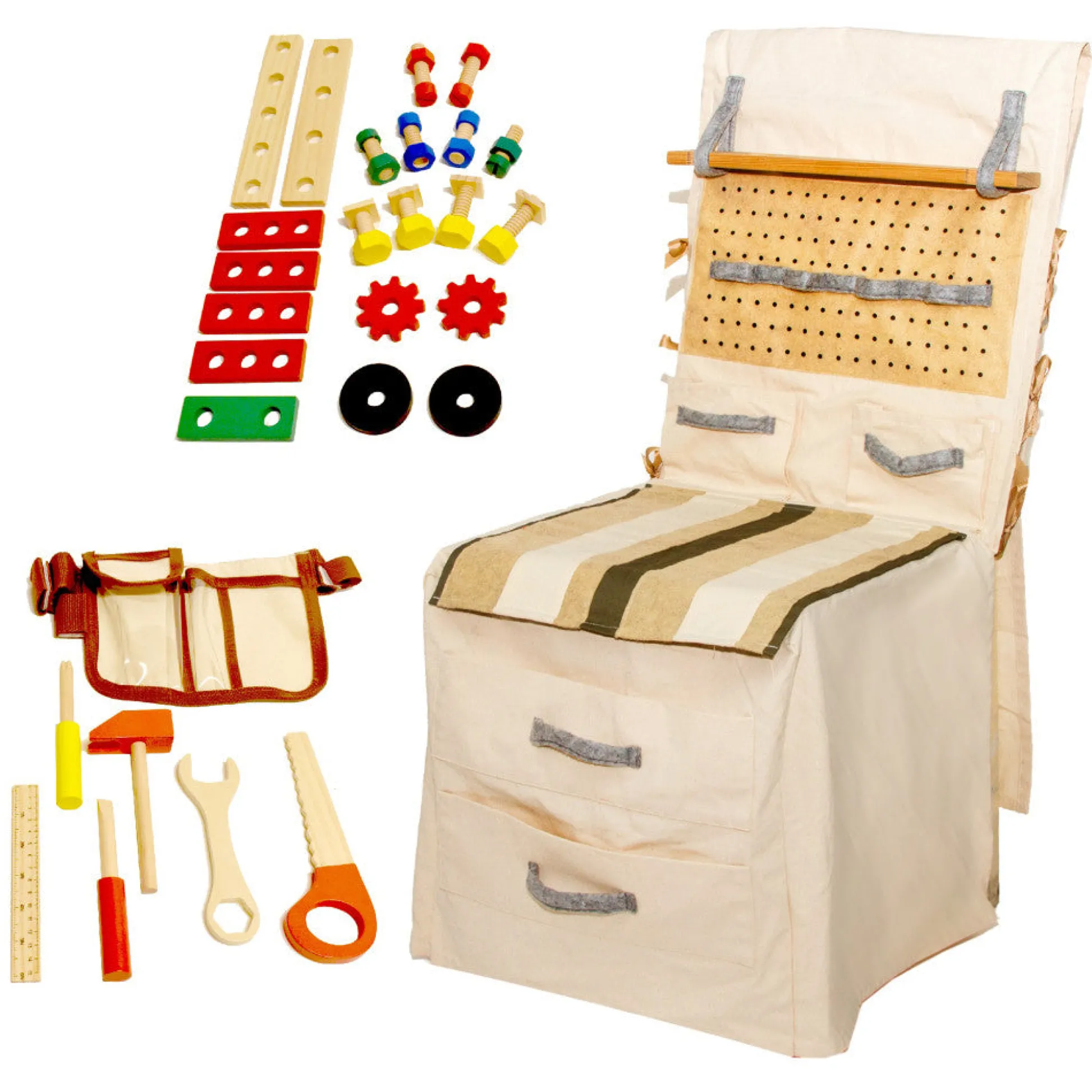Flat River Group PopOhVer 39-Piece Pretend Play Builder Set - Realistic Wooden Tools* Tools & Workshops|Dress Up