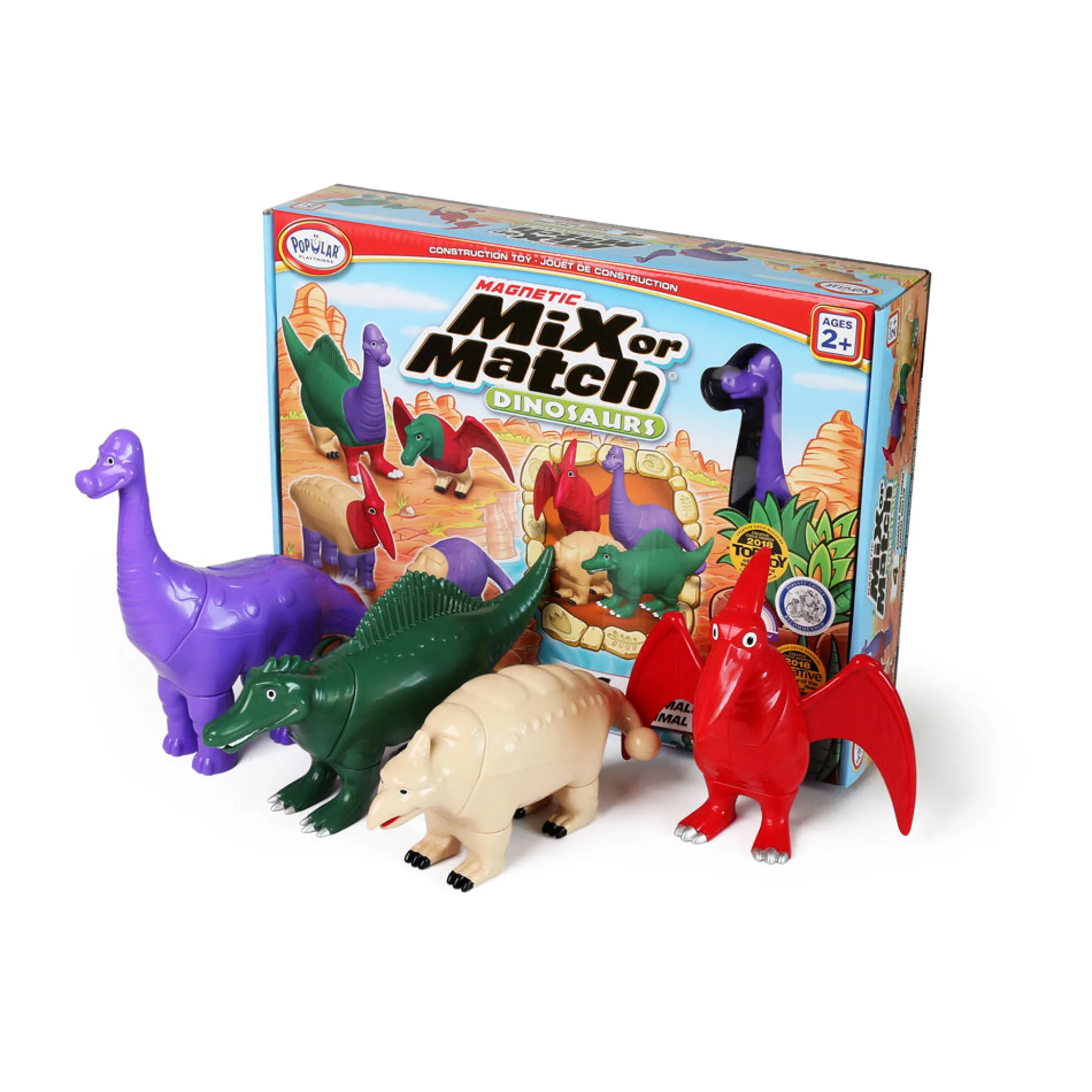 AreYouGame Popular Playthings Magnetic Mix or Match Dinosaurs Set #2 - Interactive Toy* Magnetic Tiles & Building Sets