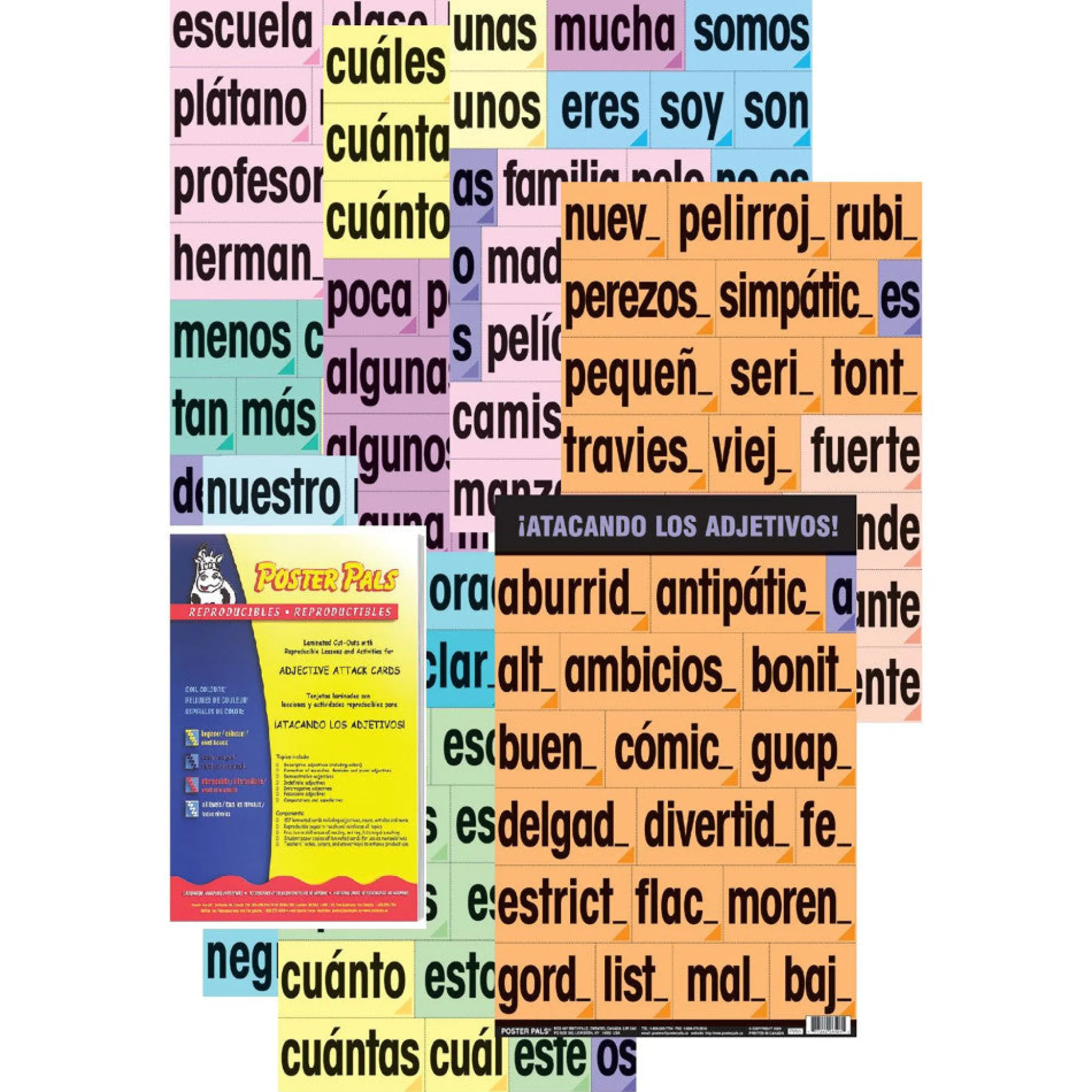 Flat River Group Poster Pals Spanish Adjective Vocabulary Teaching Set - 159 Laminated Cards with Resource Book*Kids Kids Books