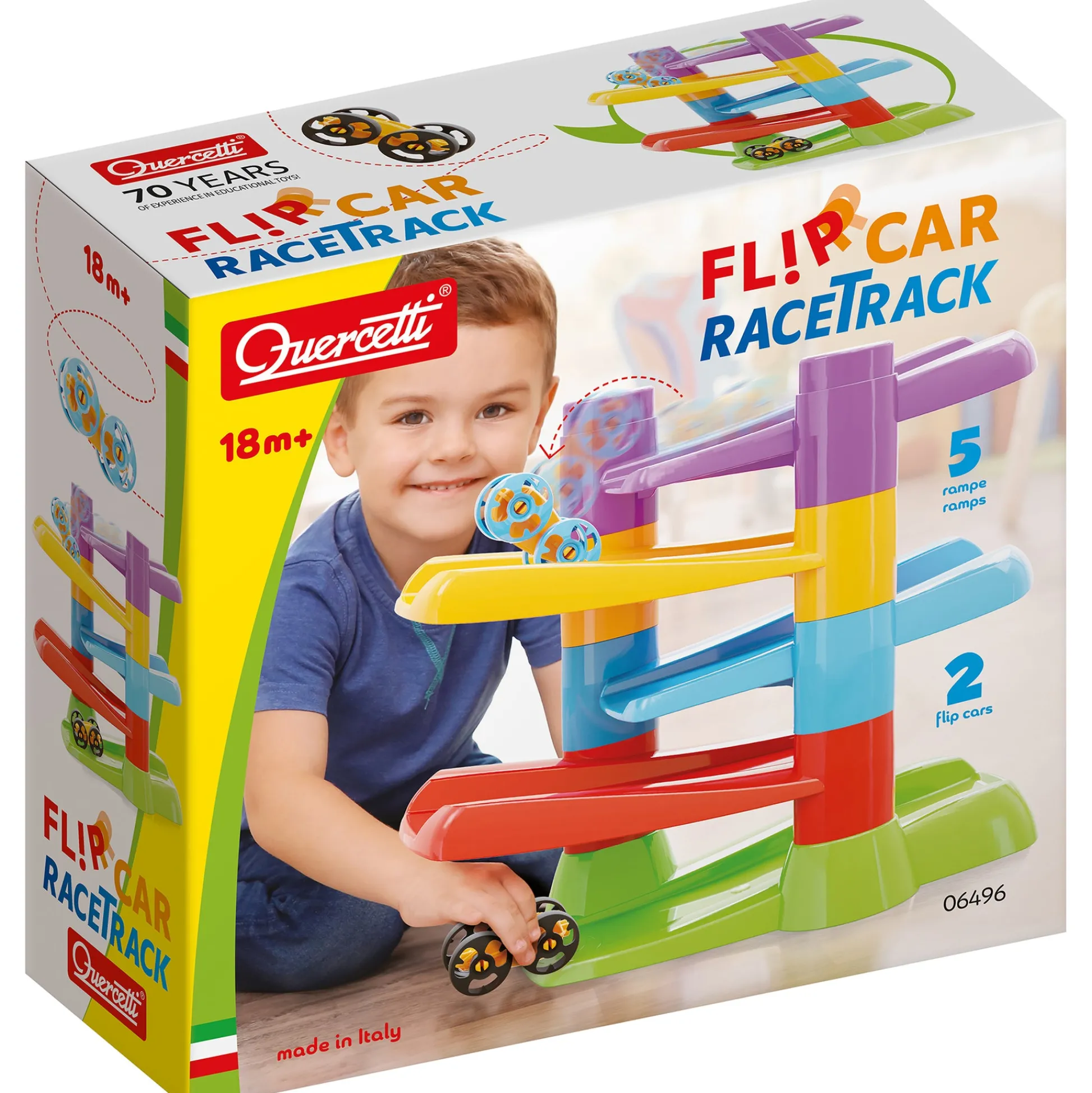 Flat River Group Quercetti Flip & Zoom Race Track with 2 Flipping Cars - Toddler Playset* Preschool Education Toys & Activities|Preschool Vehicles