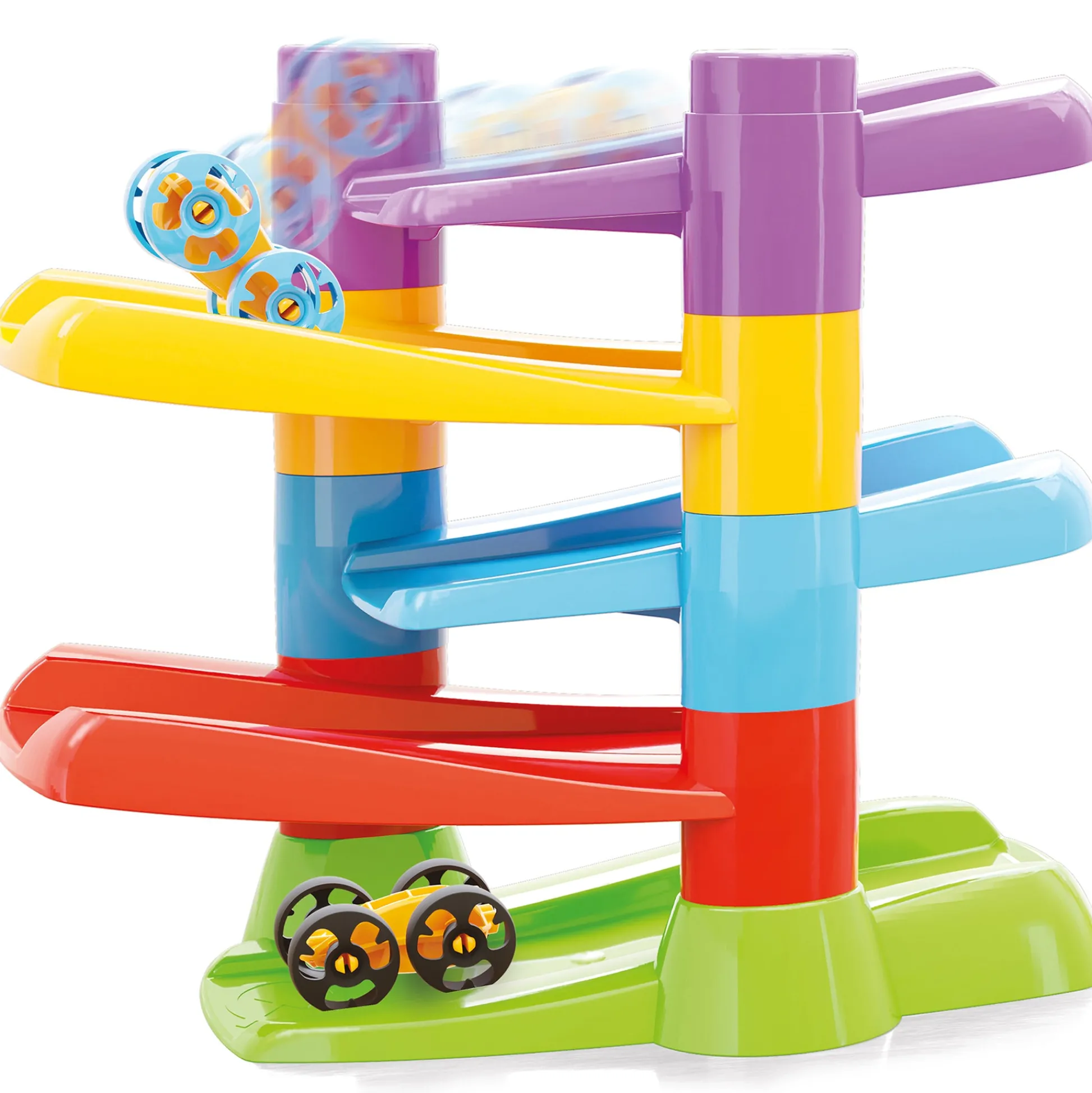 Flat River Group Quercetti Flip & Zoom Race Track with 2 Flipping Cars - Toddler Playset* Preschool Education Toys & Activities|Preschool Vehicles