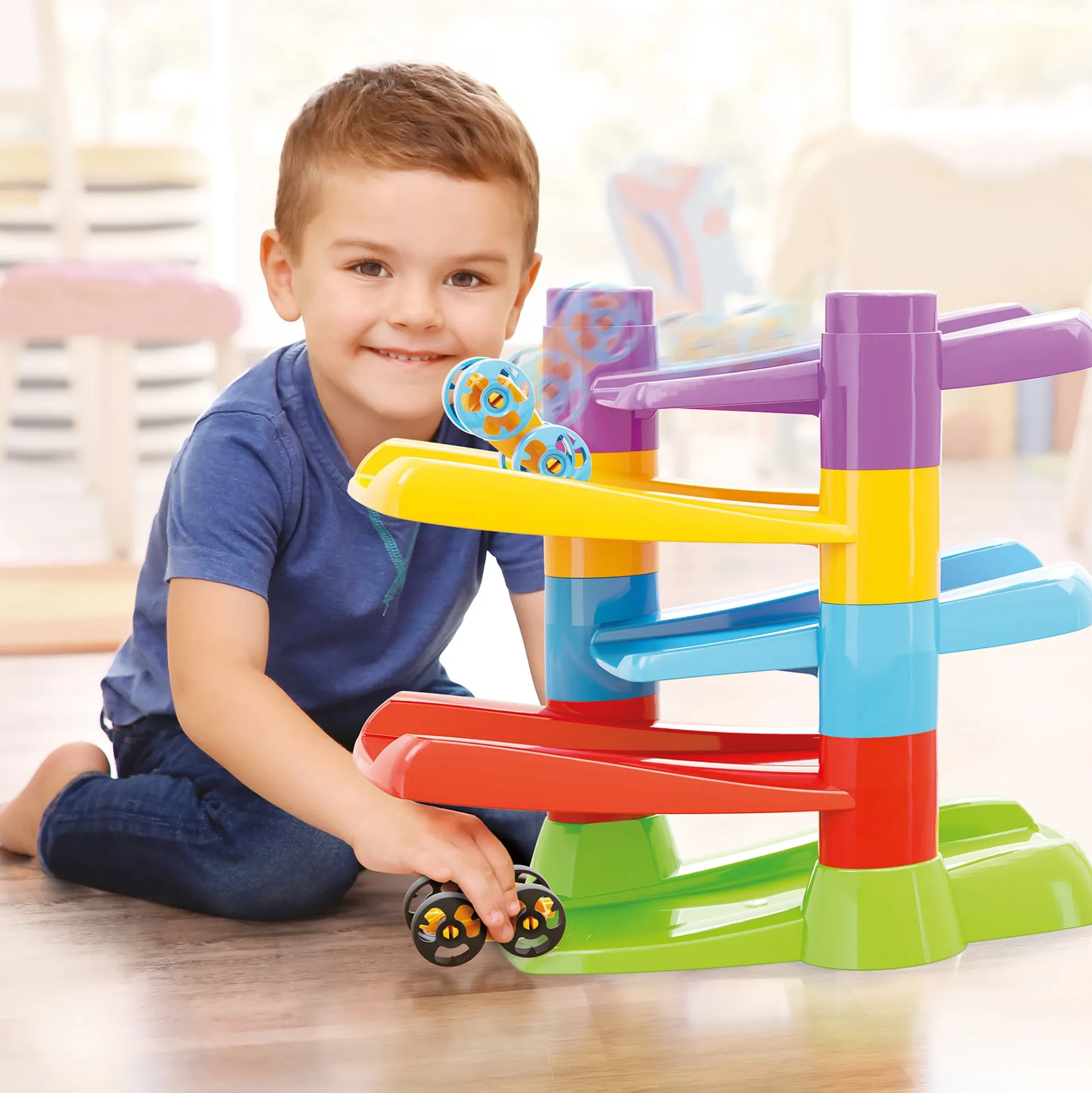 Flat River Group Quercetti Flip & Zoom Race Track with 2 Flipping Cars - Toddler Playset* Preschool Education Toys & Activities|Preschool Vehicles