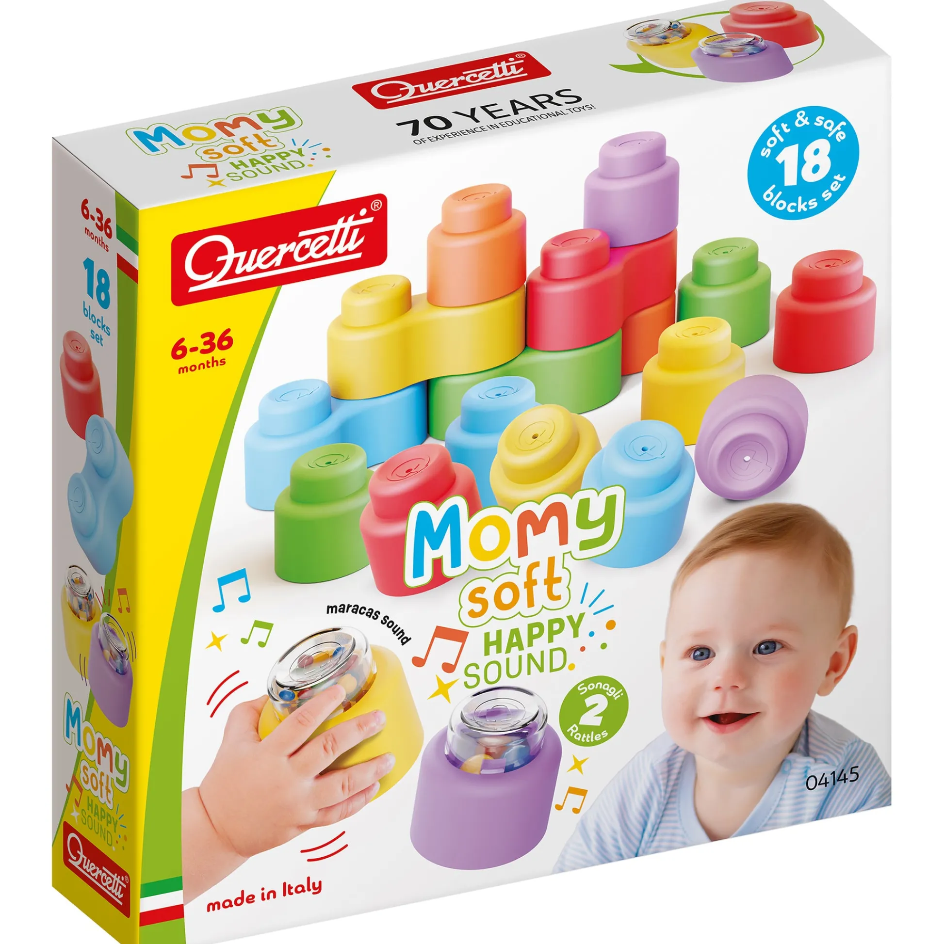 Flat River Group Quercetti Momy Soft Happy Sound - 18pc Rattle and Stacking Block Set* Blocks, Sorting & Stacking Toys