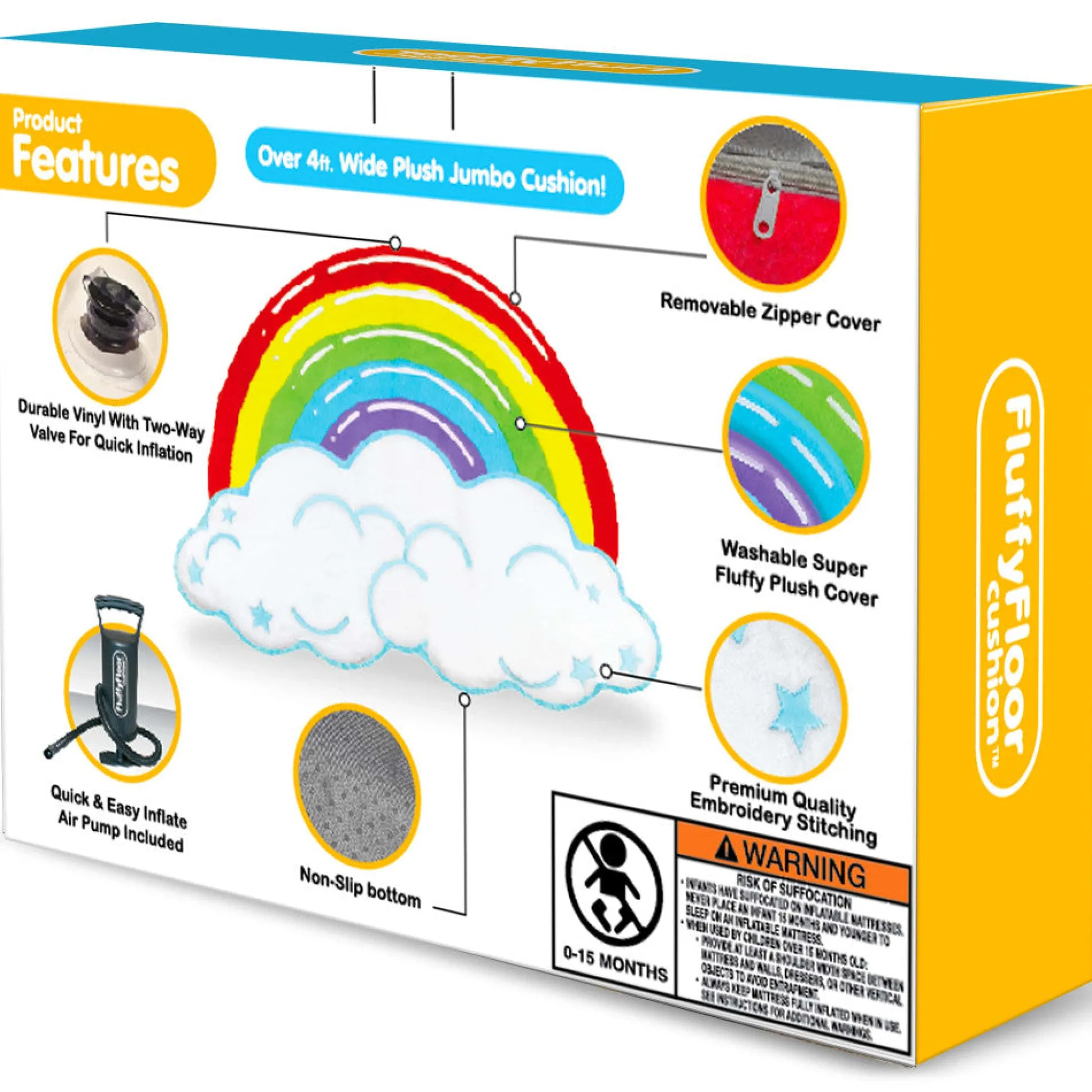 Flat River Group Rainbow Cloud FluffyFloor Cushion: Plush Inflatable Floor Pillow for Kids* Stuffed Animals|Stuffed Animals & Plush Toys