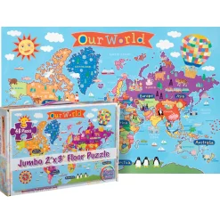 Educators Resource Round World Products Vibrant World Map Floor Puzzle - 48 pc* Puzzles
