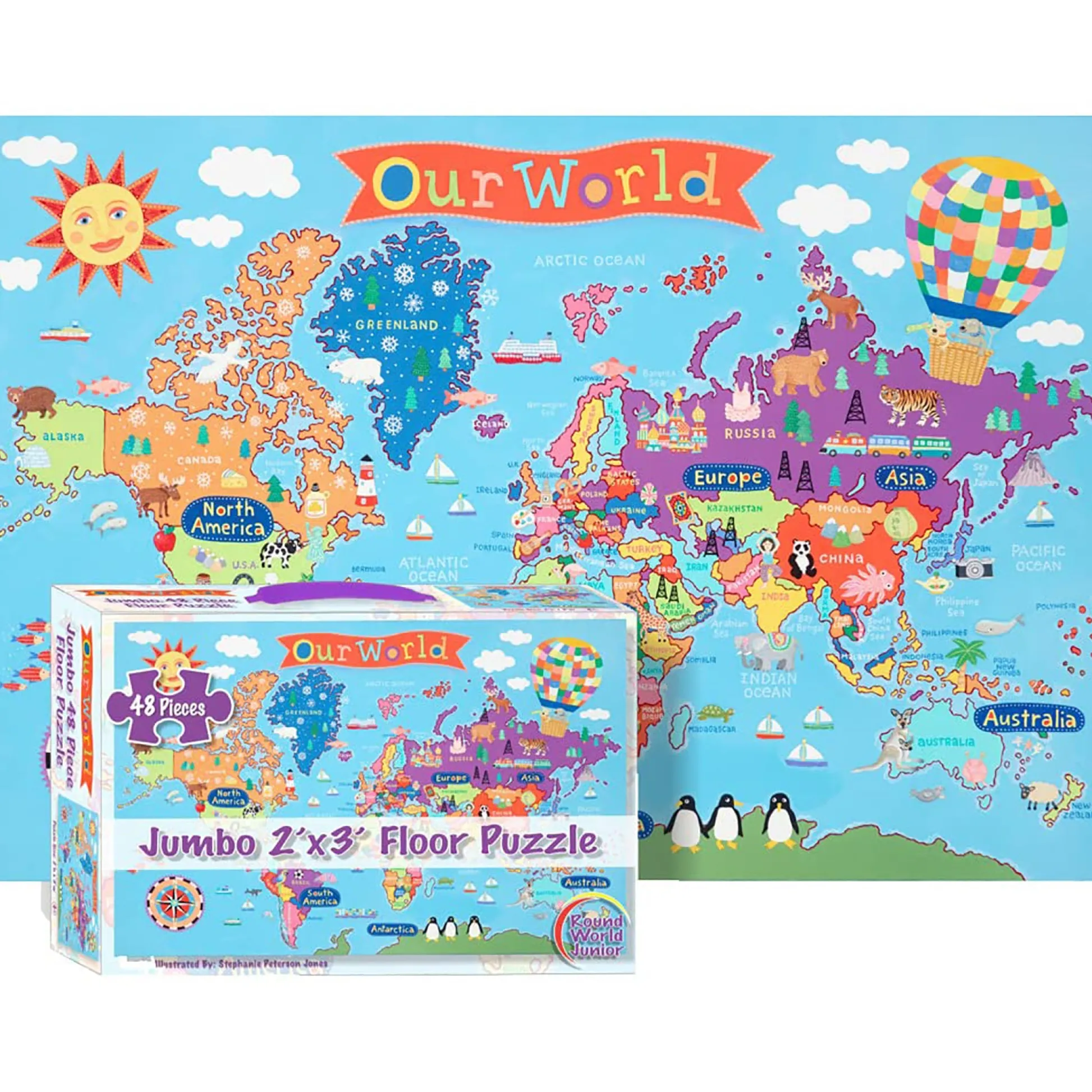 Educators Resource Round World Products Vibrant World Map Floor Puzzle - 48 pc* Puzzles
