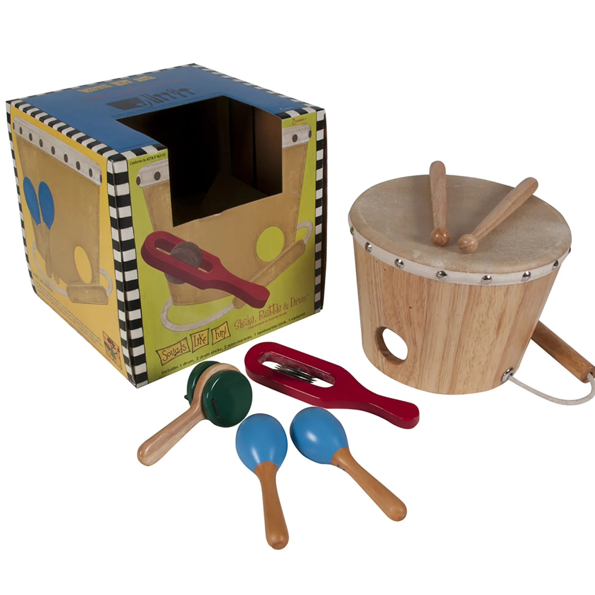 Educators Resource Sounds Like Fun! Wooden Shake Rattle and Drum Set* Preschool Education Toys & Activities