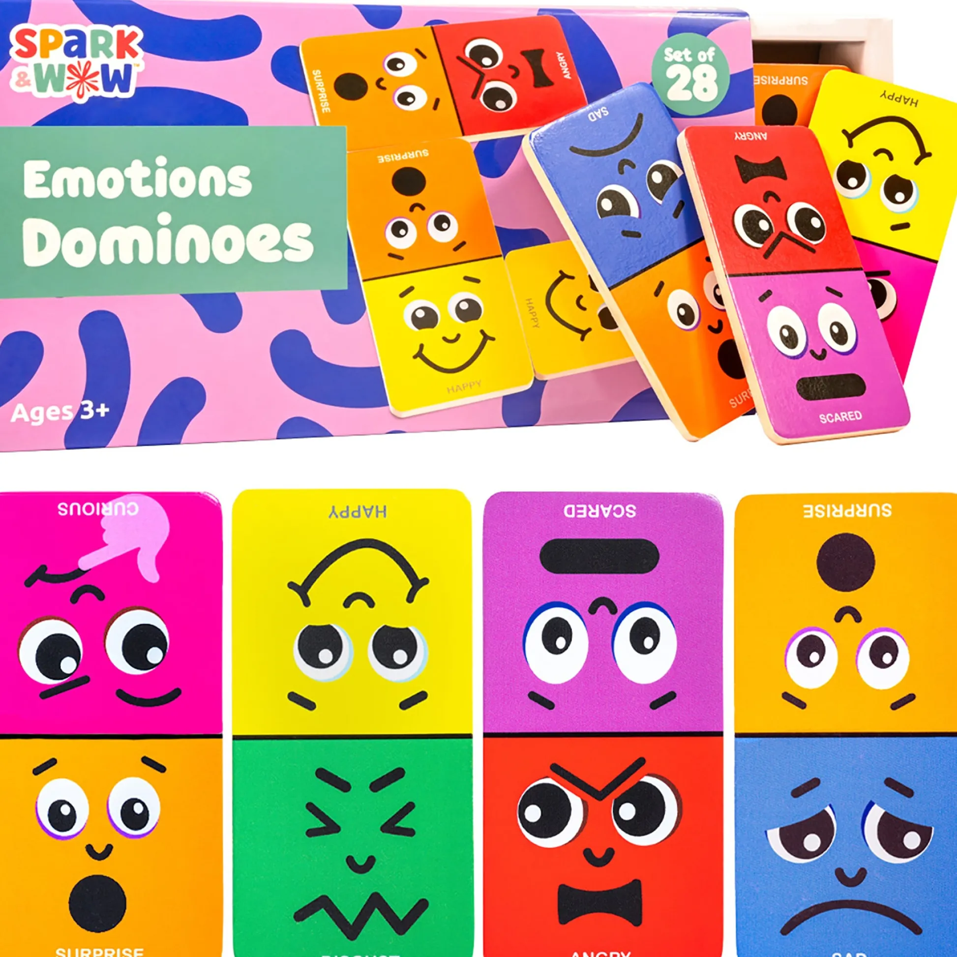 Educators Resource Spark & Wow Emotions Dominoes - Expressive Play Set - 28 Pieces* Dominoes & Tiles Games|Social & Emotional Skills
