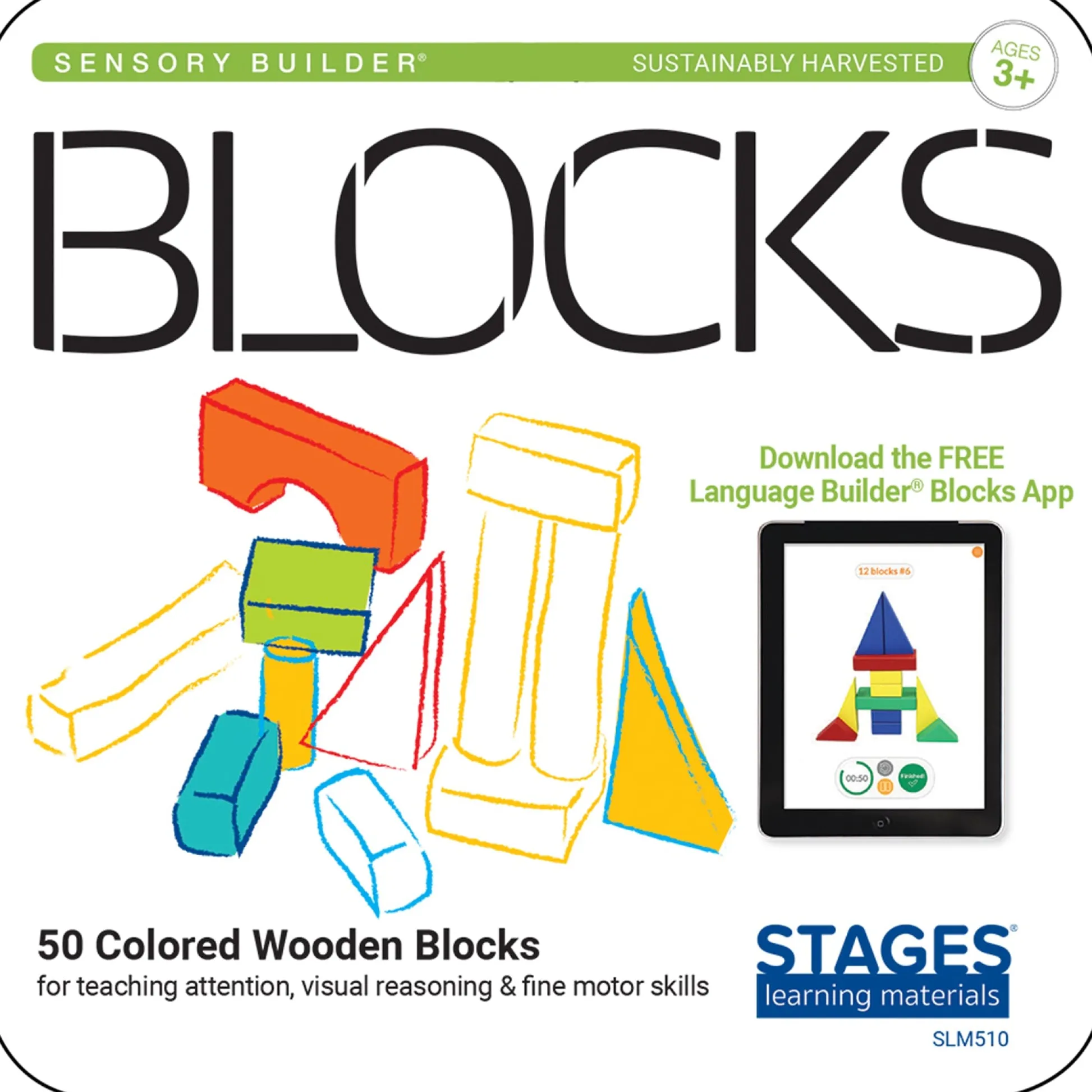 Educators Resource Stages Learning Materials Sensory Builder Blocks - 50 Piece Set* Wood & Jumbo Blocks