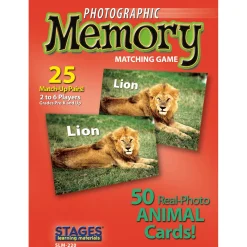 Educators Resource Stages Learning Materials - Animal Photographic Memory Matching Game - Pack of 3* Card Games