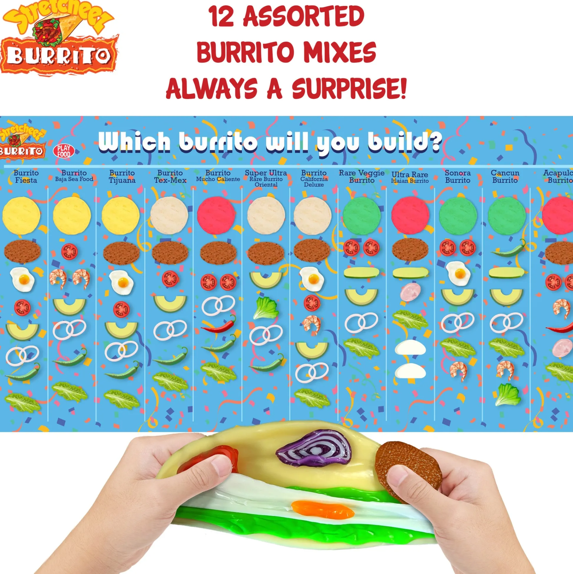 Flat River Group Stretcheez Burrito - Surprise Toppings Stretchy Toy Food Set, Roleplay Age 3+* Kitchens & Play Food|Dress Up