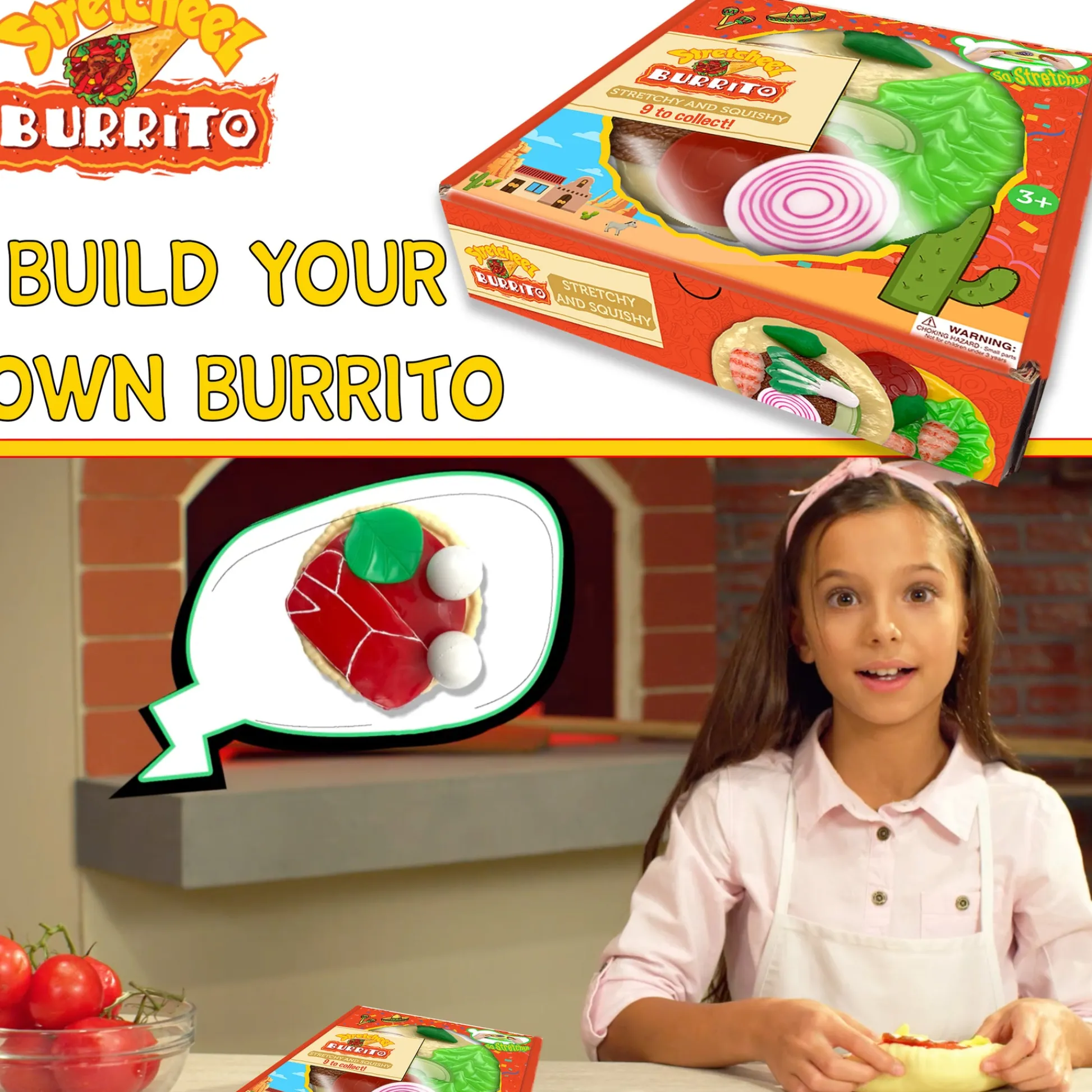 Flat River Group Stretcheez Burrito - Surprise Toppings Stretchy Toy Food Set, Roleplay Age 3+* Kitchens & Play Food|Dress Up